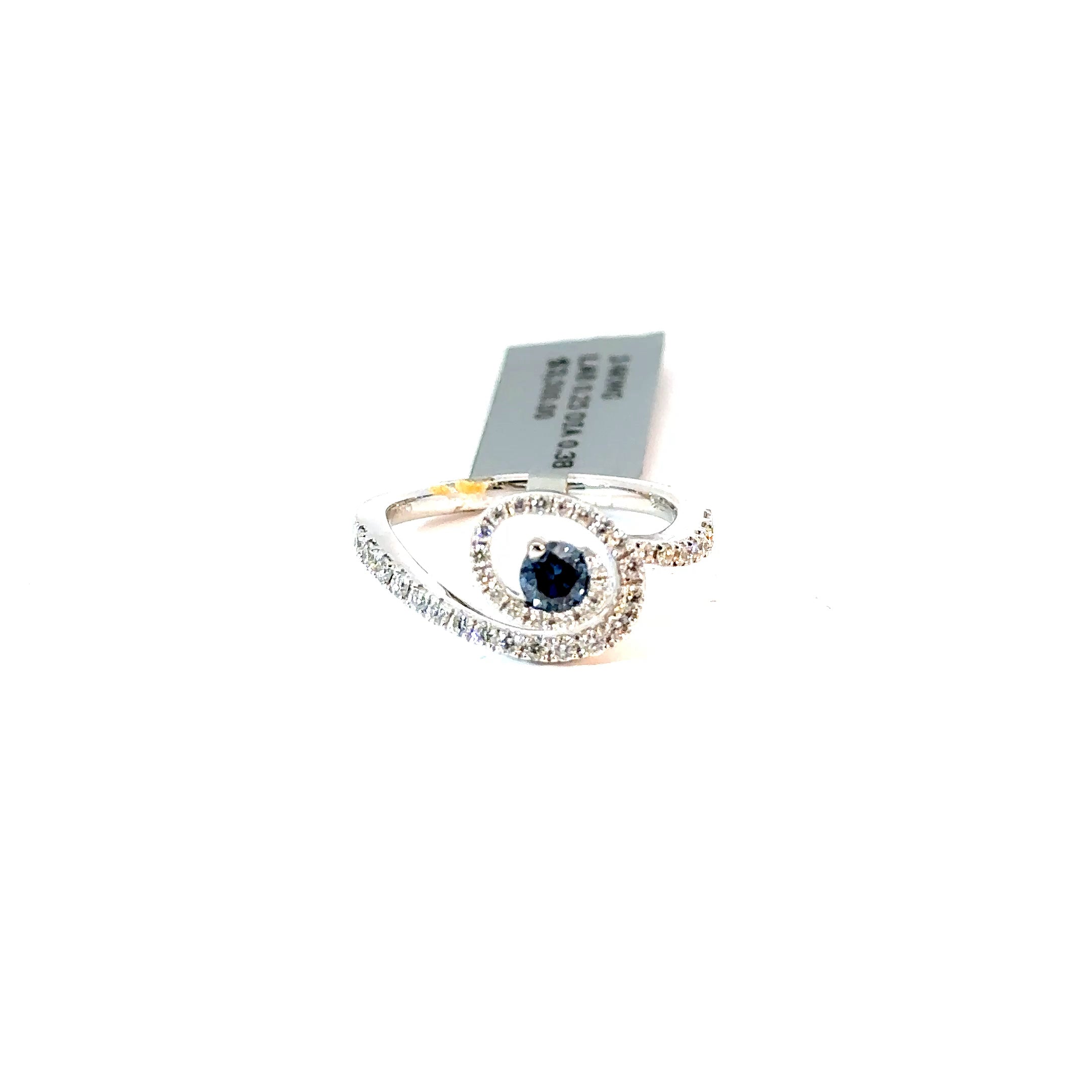 14K White Gold, Blue Lab Diamond with Natural White Diamond Ring