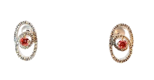 14K White Gold, Pink Lab Diamond with White Gold Accent Diamonds Earrings