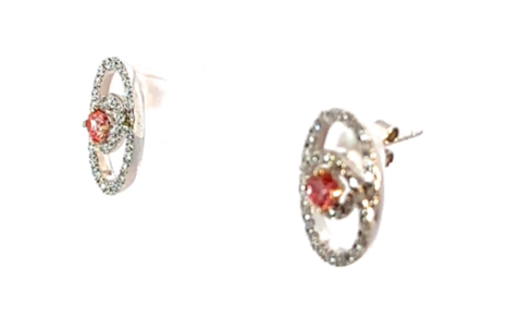 14K White Gold, Pink Lab Diamond with White Gold Accent Diamonds Earrings