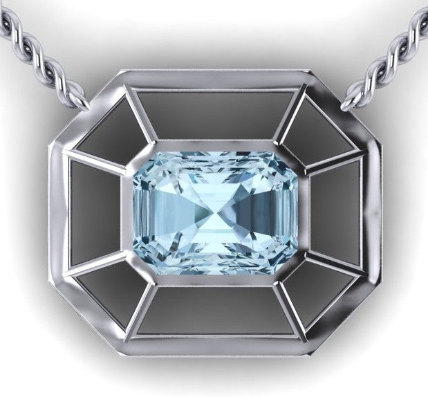 14KW Custom LG Blue/Green Radiant Cut Diamond Pendant