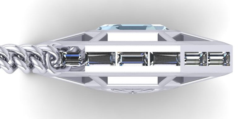 14KW Custom LG Blue/Green Radiant Cut Diamond Pendant