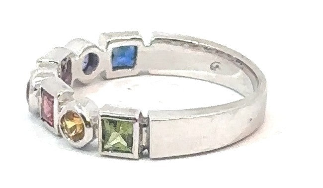 14KW Multicolor Natural Round & Princess Cut Sapphire Fashion Ring