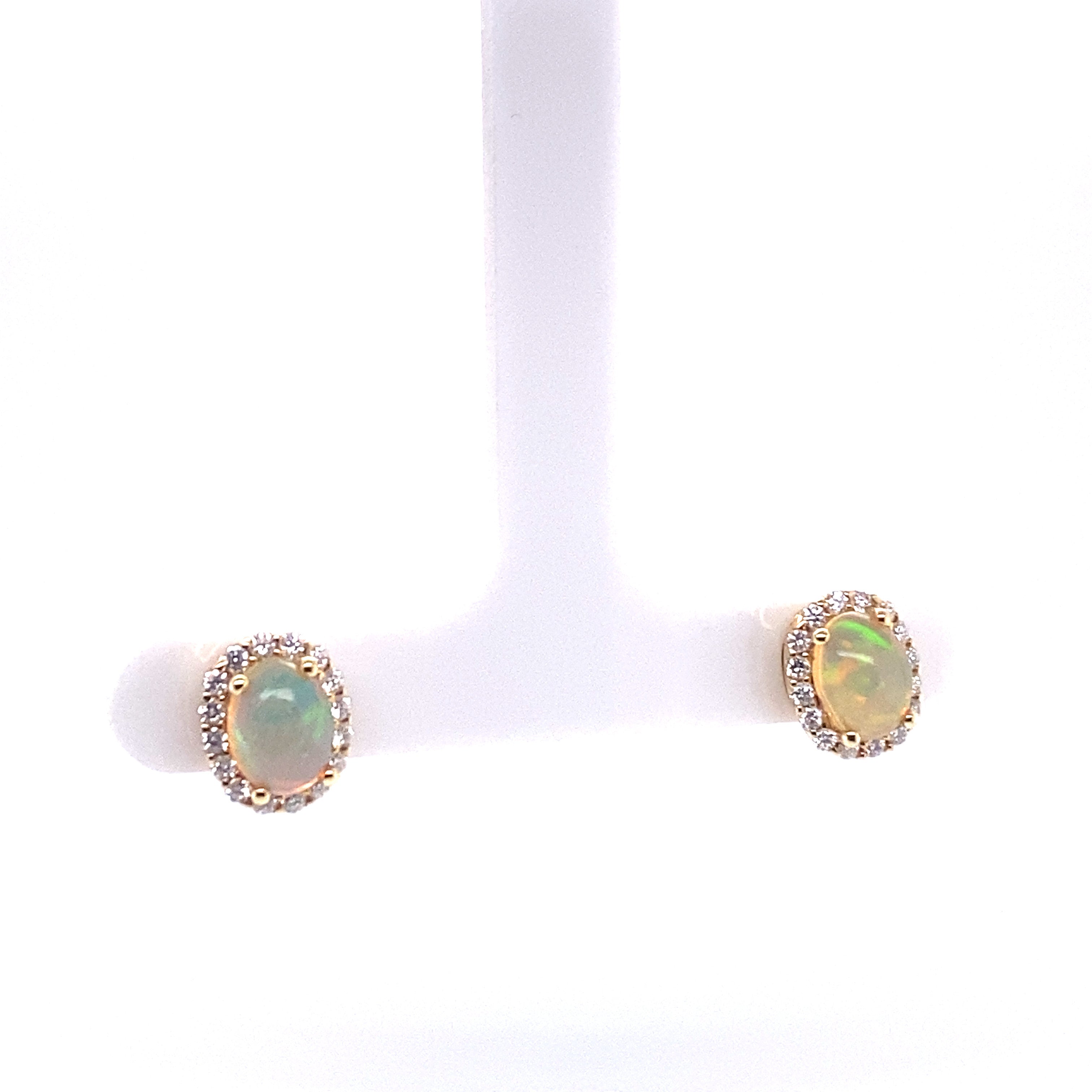 14K Yellow Gold, Opal and Diamond Post Earrings (360 done)