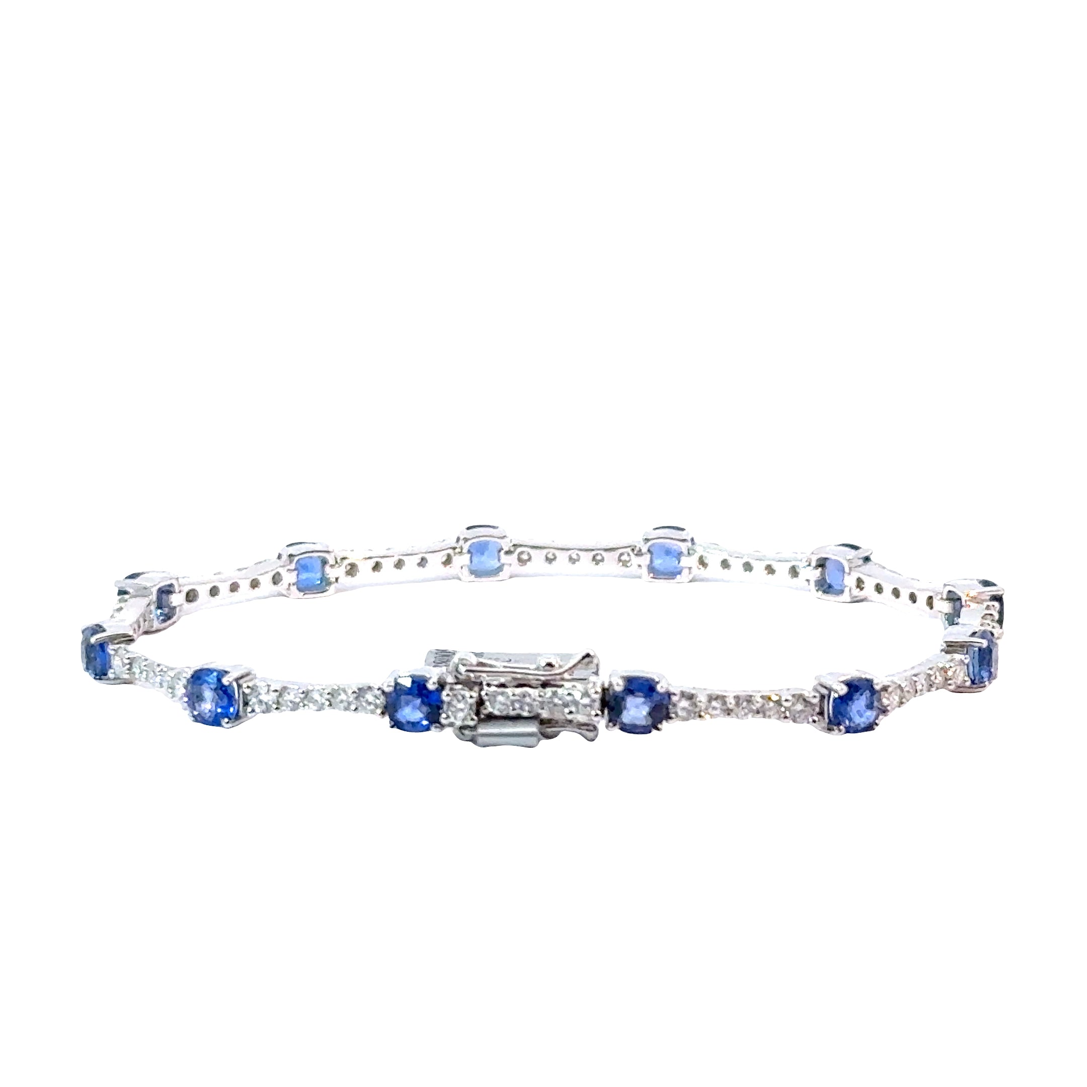 Platinum Sapphire & Diamond Fashion Tennis Style Bracelet