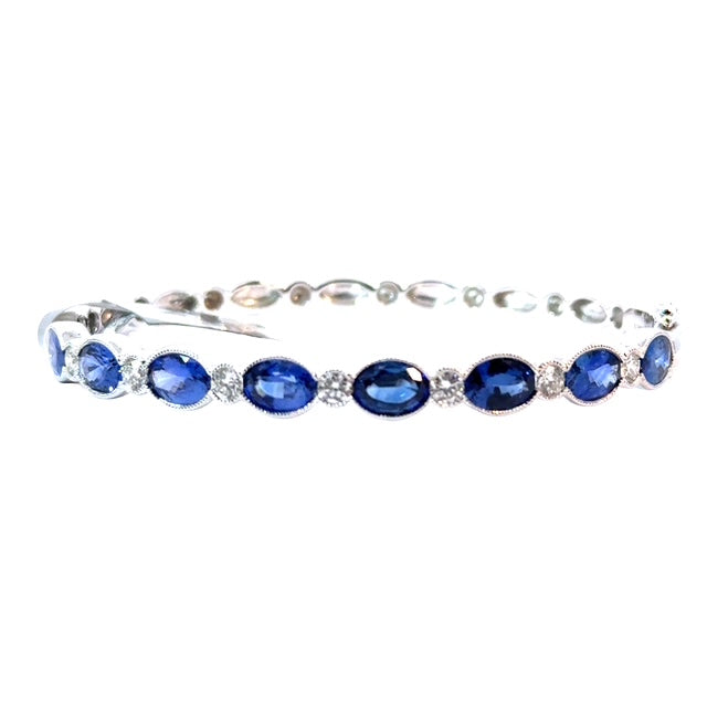 18KW Custom Sapphire and Round Diamond Bangle