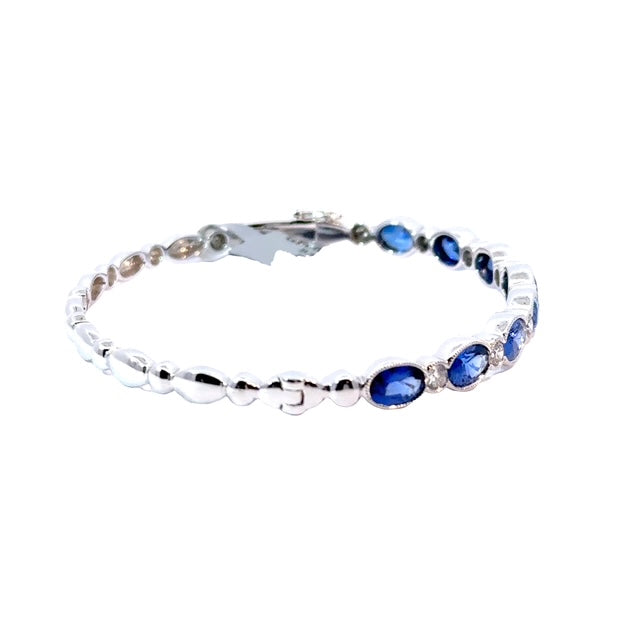 18KW Custom Sapphire and Round Diamond Bangle