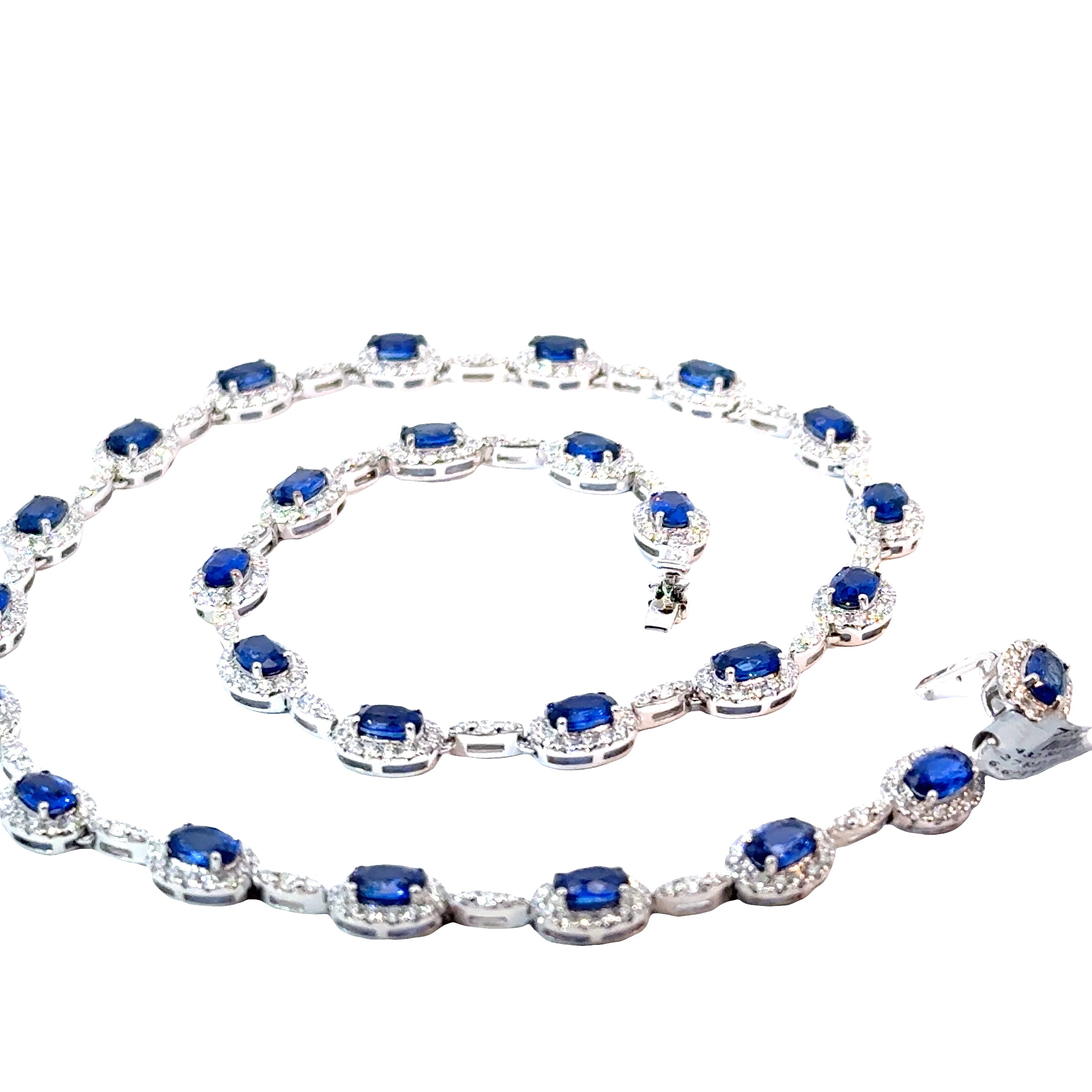 Platinum Custom Sapphire & Diamond Halo Fashion Necklace
