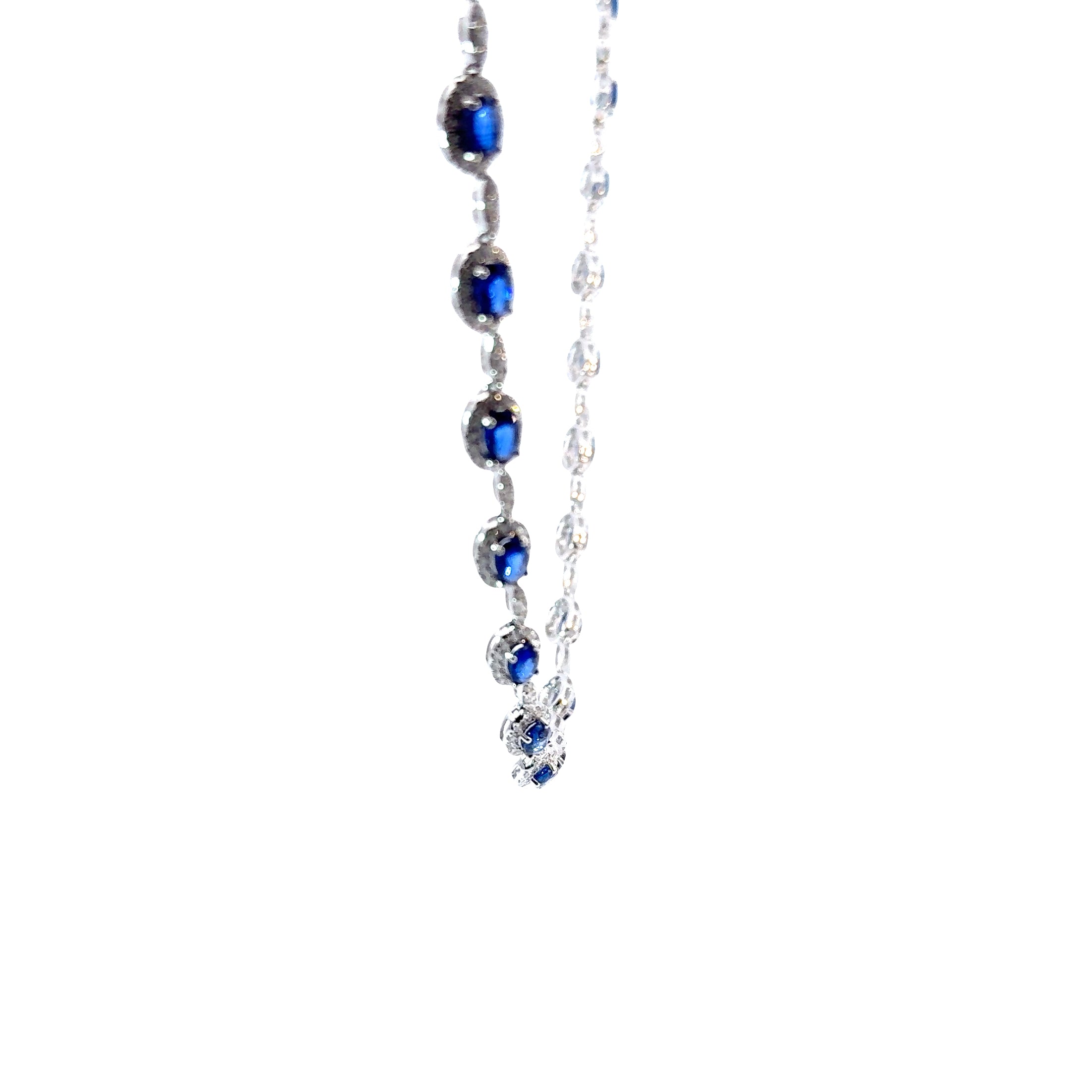Platinum Custom Sapphire & Diamond Halo Fashion Necklace