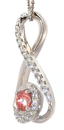 14K White Gold Fashion Necklace with Lab Created Pink Center Diamond