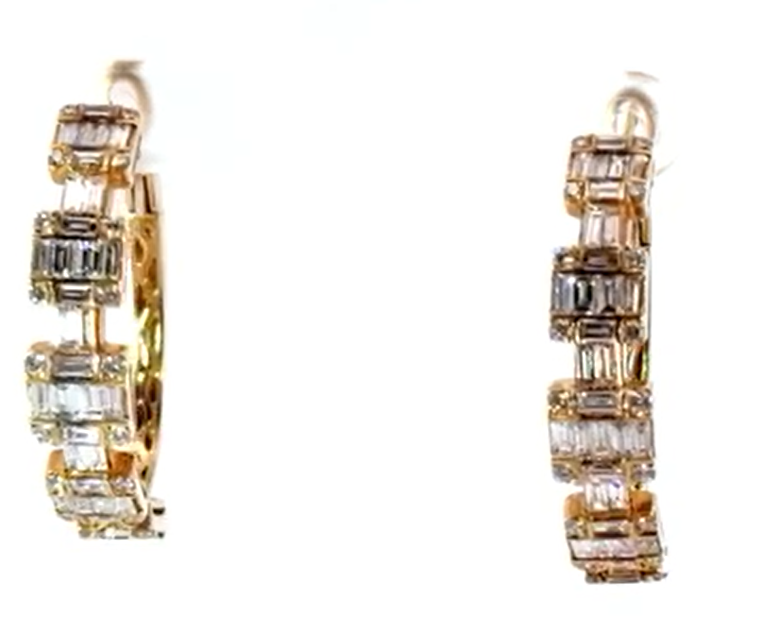 18K Yellow Gold Mosaic Hoop Diamond Earrings