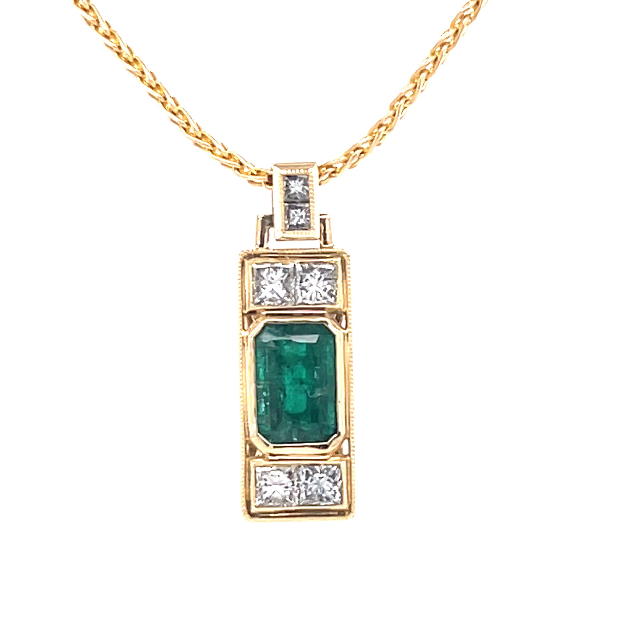 14KY Emerald and Diamond Art Deco Custom Pendant