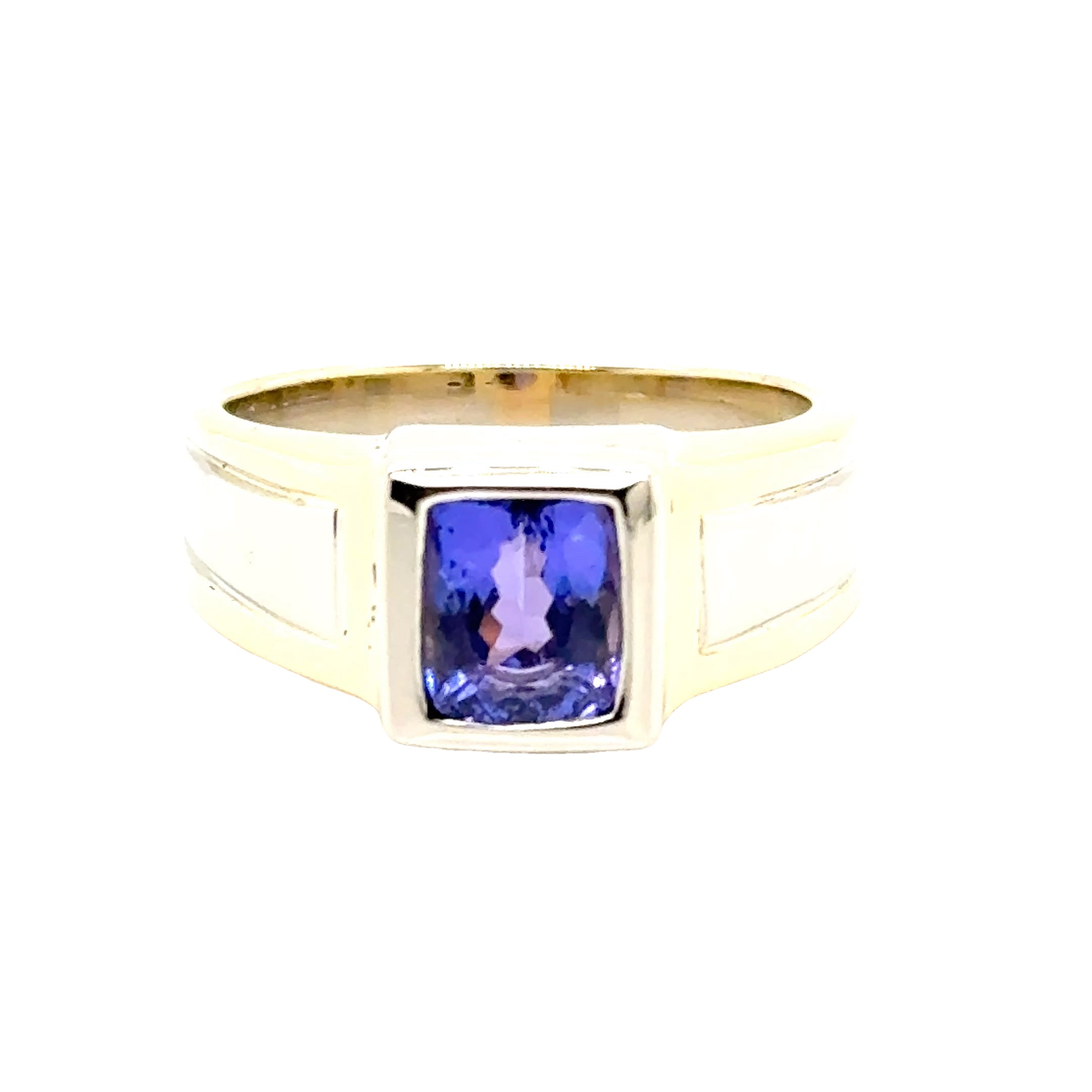 14K T/T Cushion Cut Tanzanite Solitaire Mens Fashion Ring