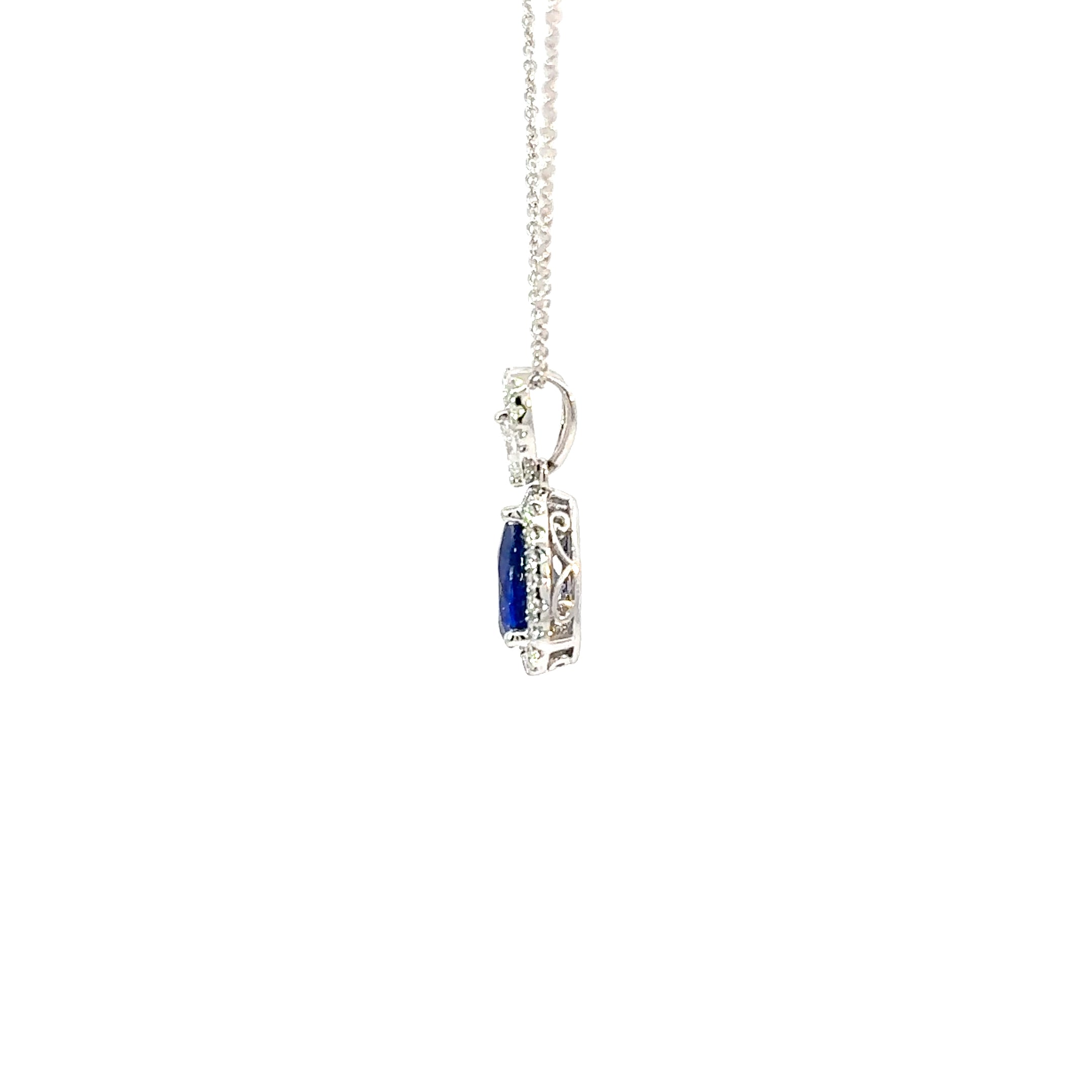 14KW Custom Royal Blue Sapphire & Diamond Fashion Pendant