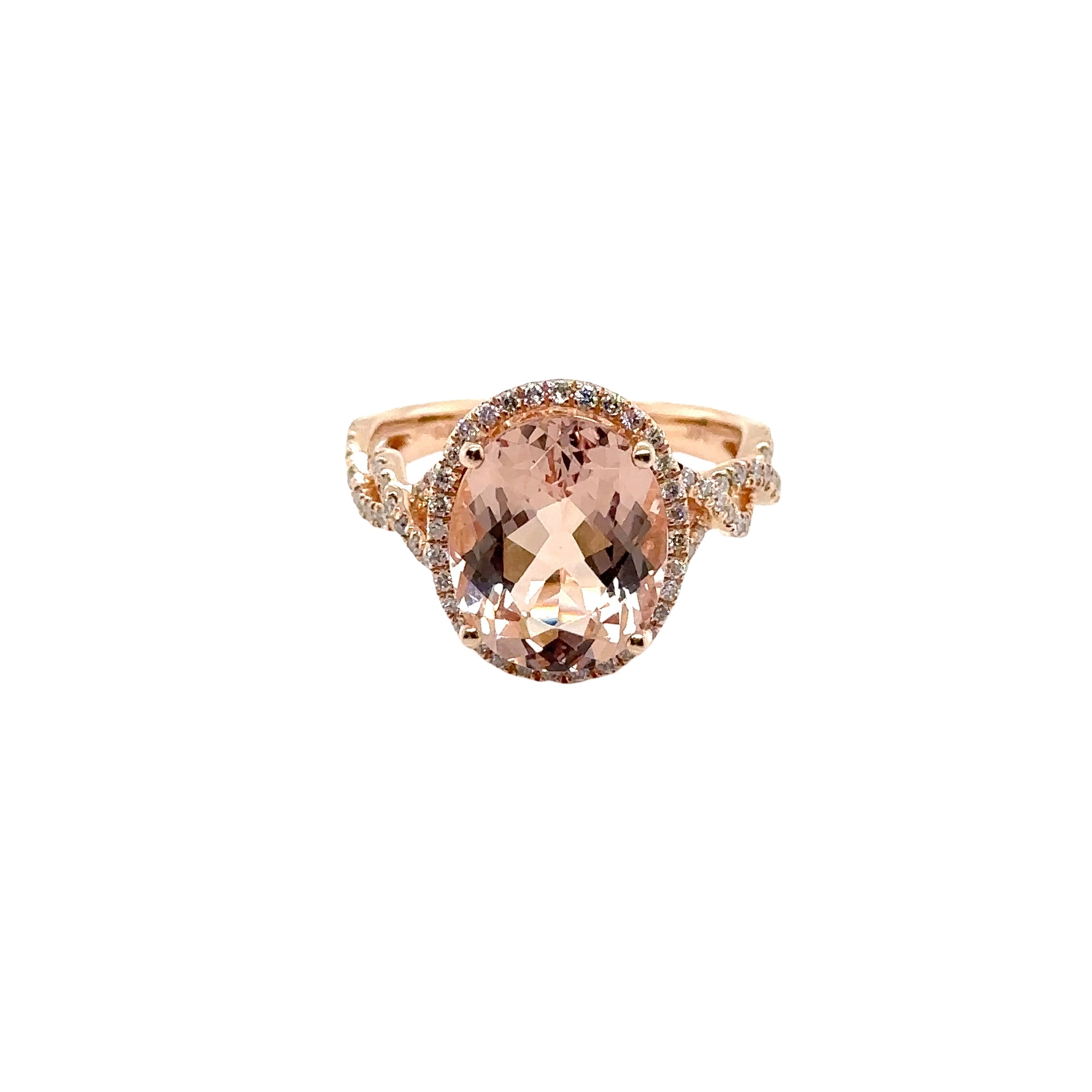 14KR Large Oval Morganite & Diamond Fashion Ring