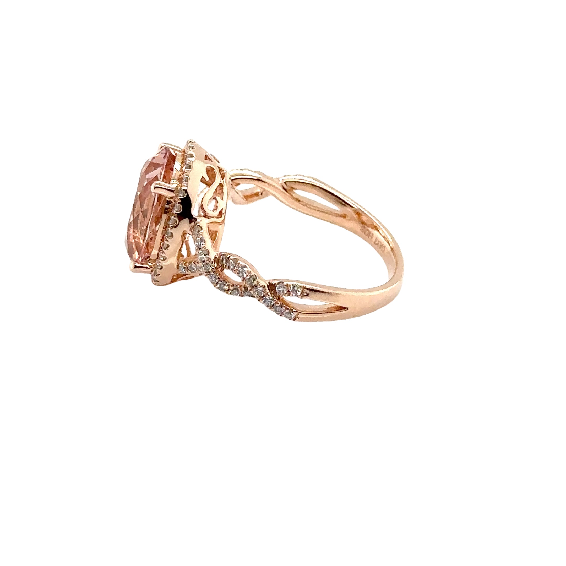 14KR Large Oval Morganite & Diamond Fashion Ring