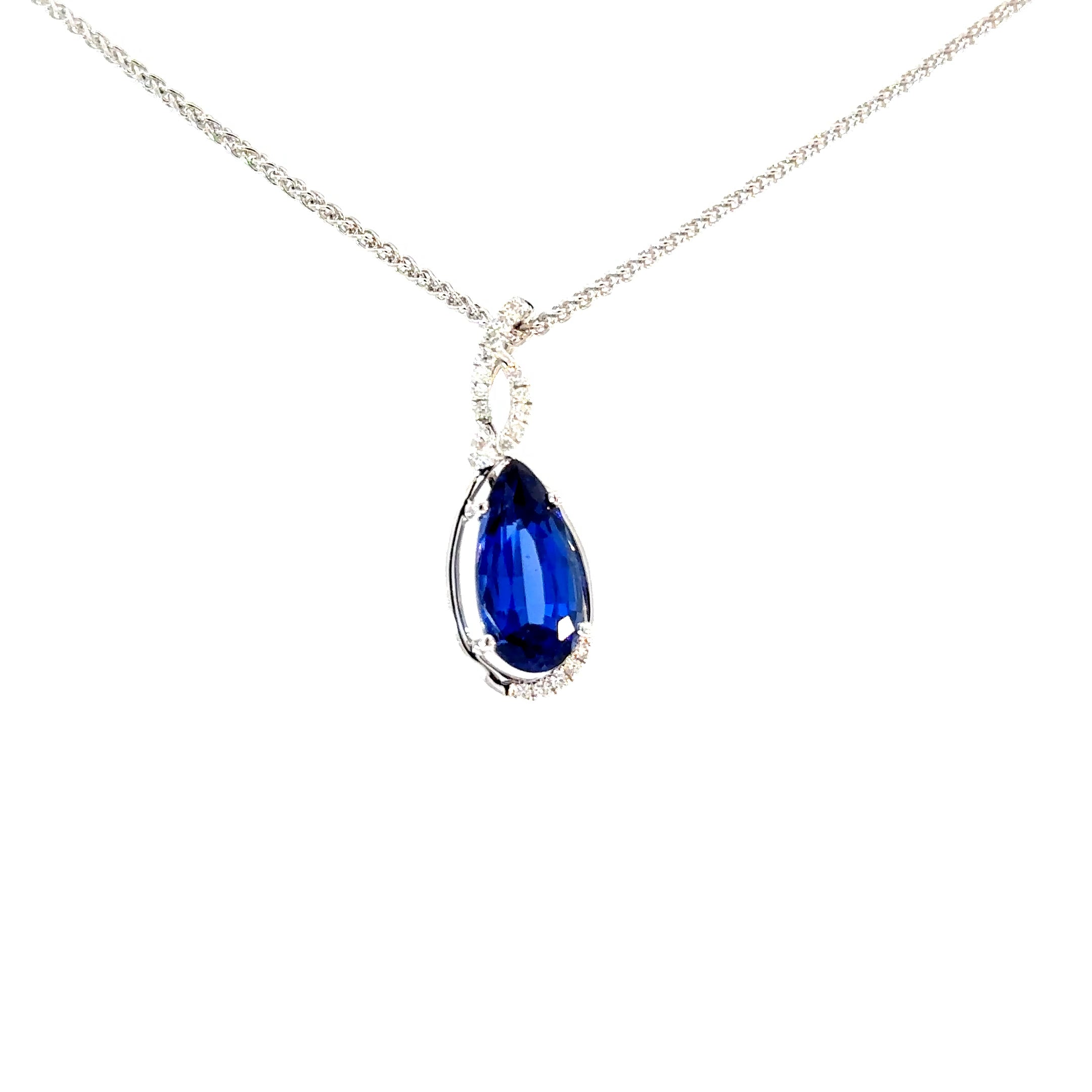 14K White Gold Lab Blue Sapphire and Diamond Necklace