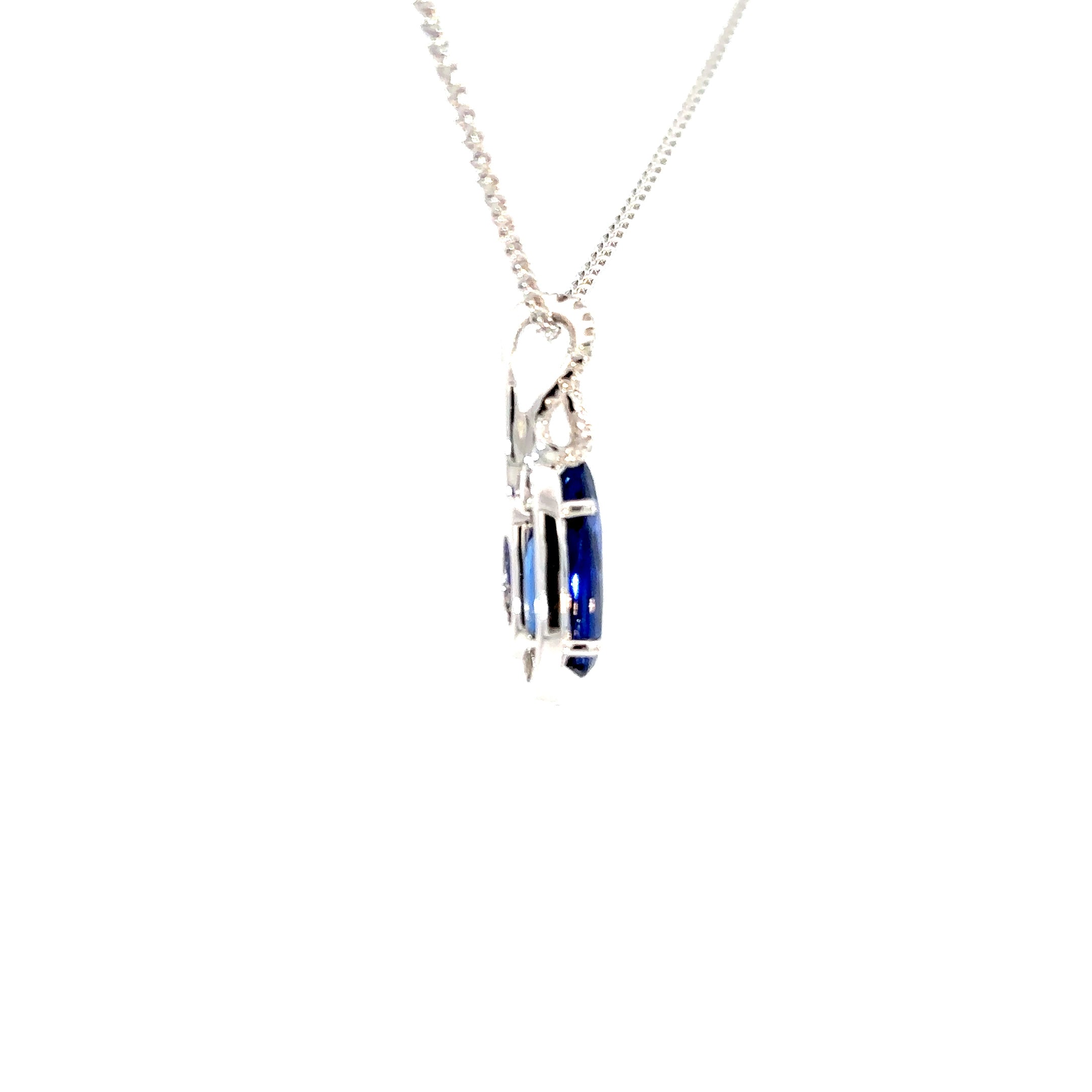 14K White Gold Lab Blue Sapphire and Diamond Necklace