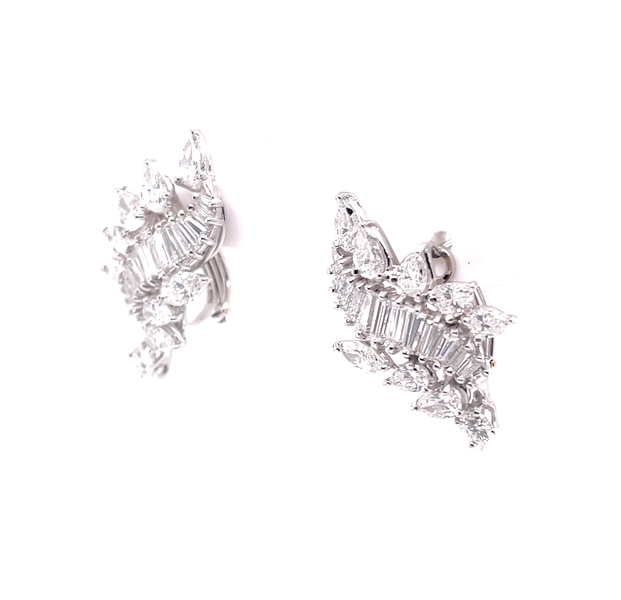 Platinum Round & Pear & Baguette Cut Diamond Cluster Fashion Earrings