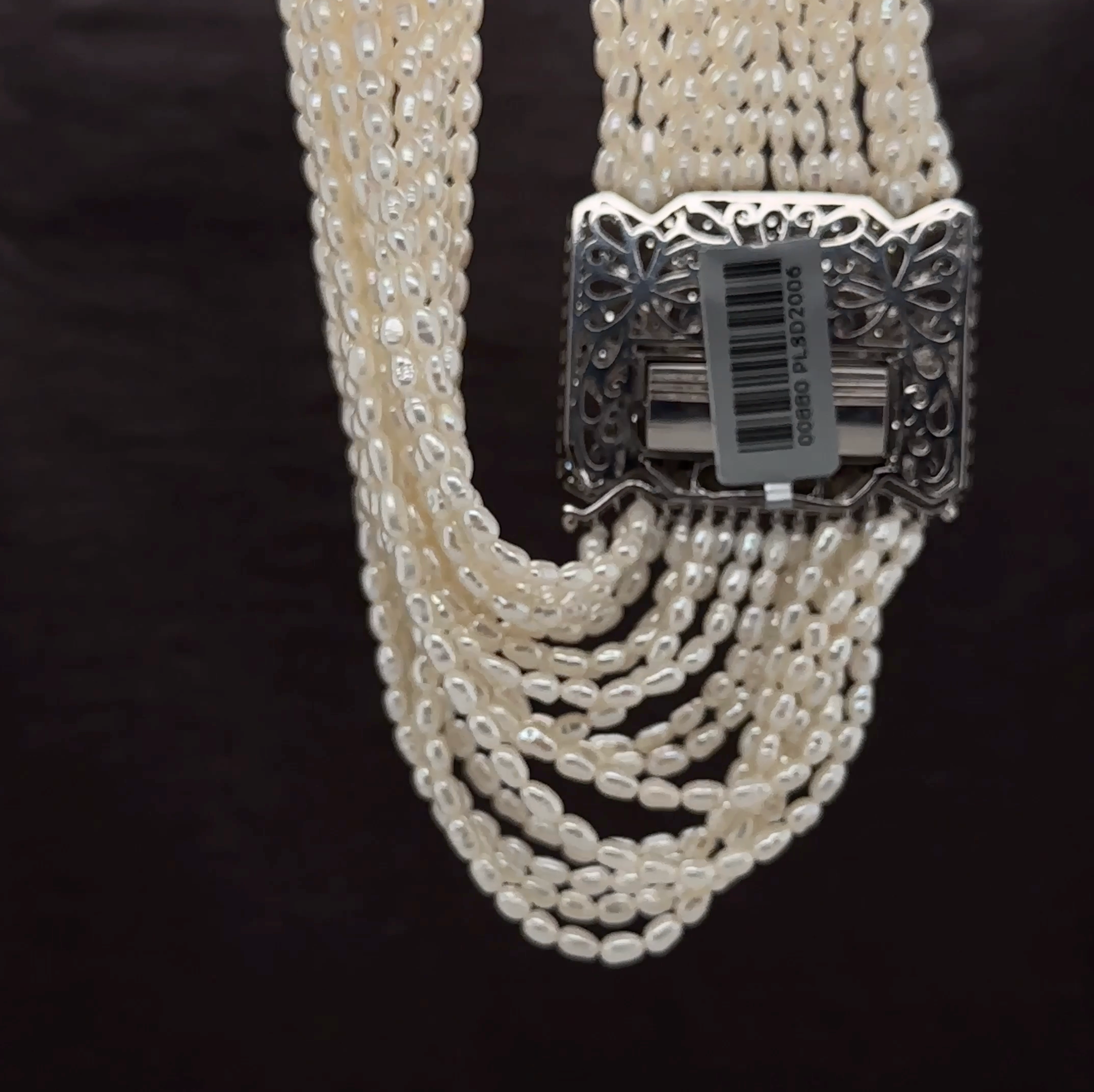 Multi-Strand Rice Pearls With Ornate Clasp Fashion Necklace