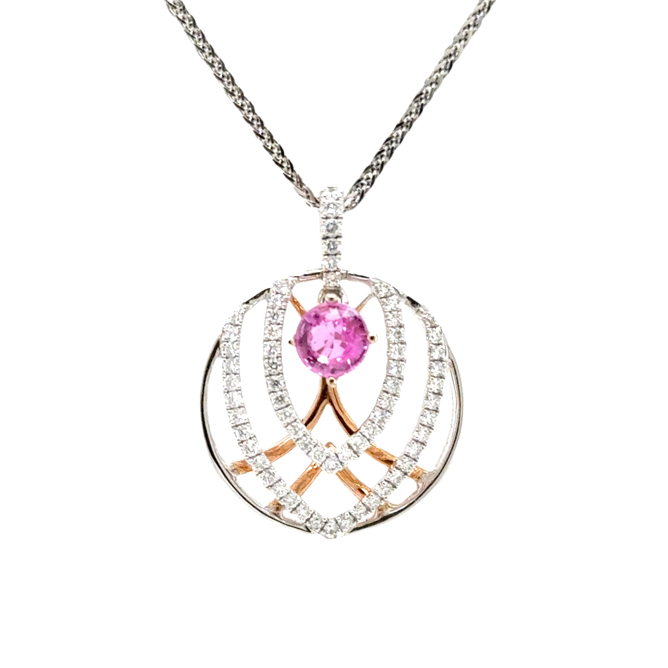 18K T/T Pink Sapphire & Diamond Pattern Fashion Necklace