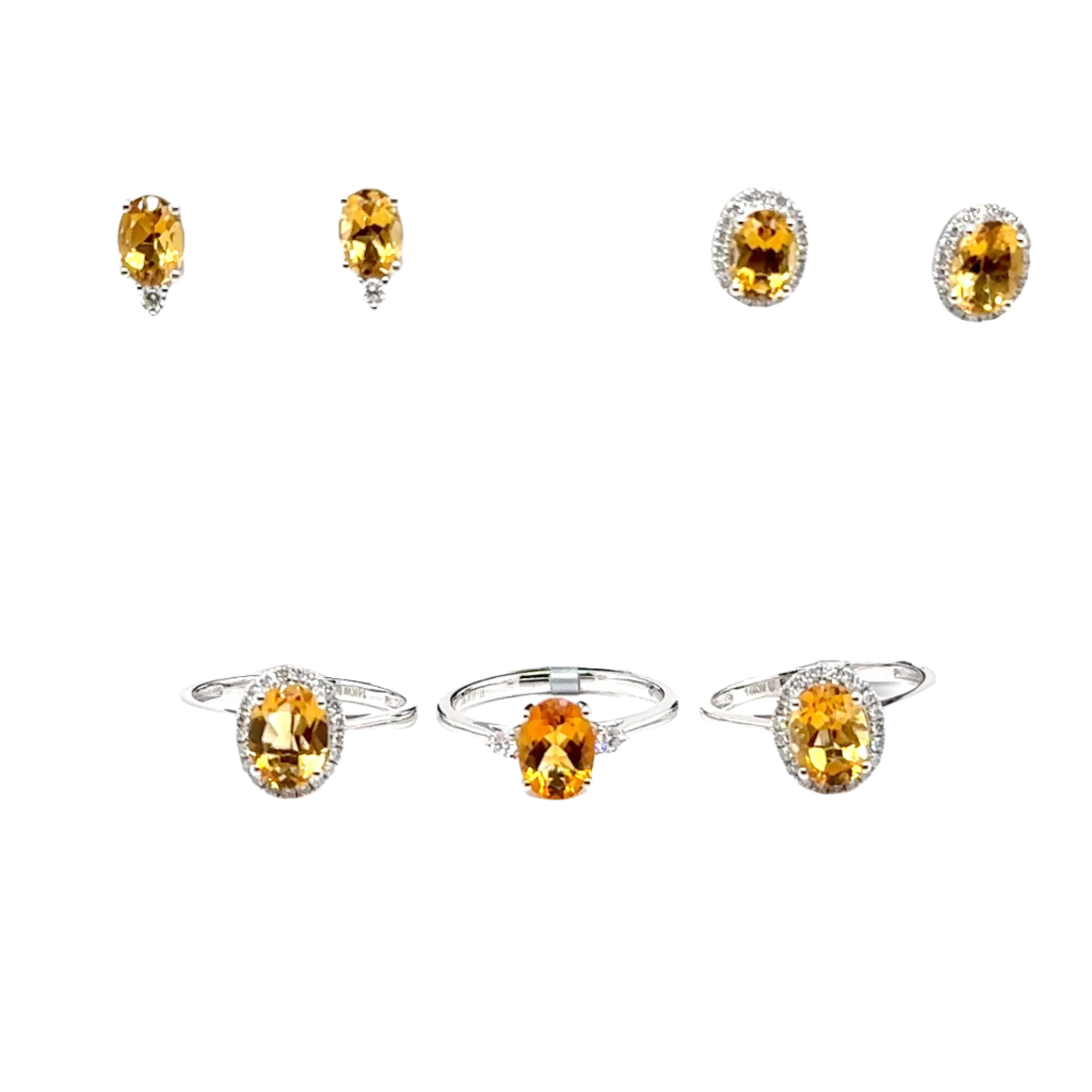 14KW Oval Citrine & Diamond Fashion Rings & Earrings