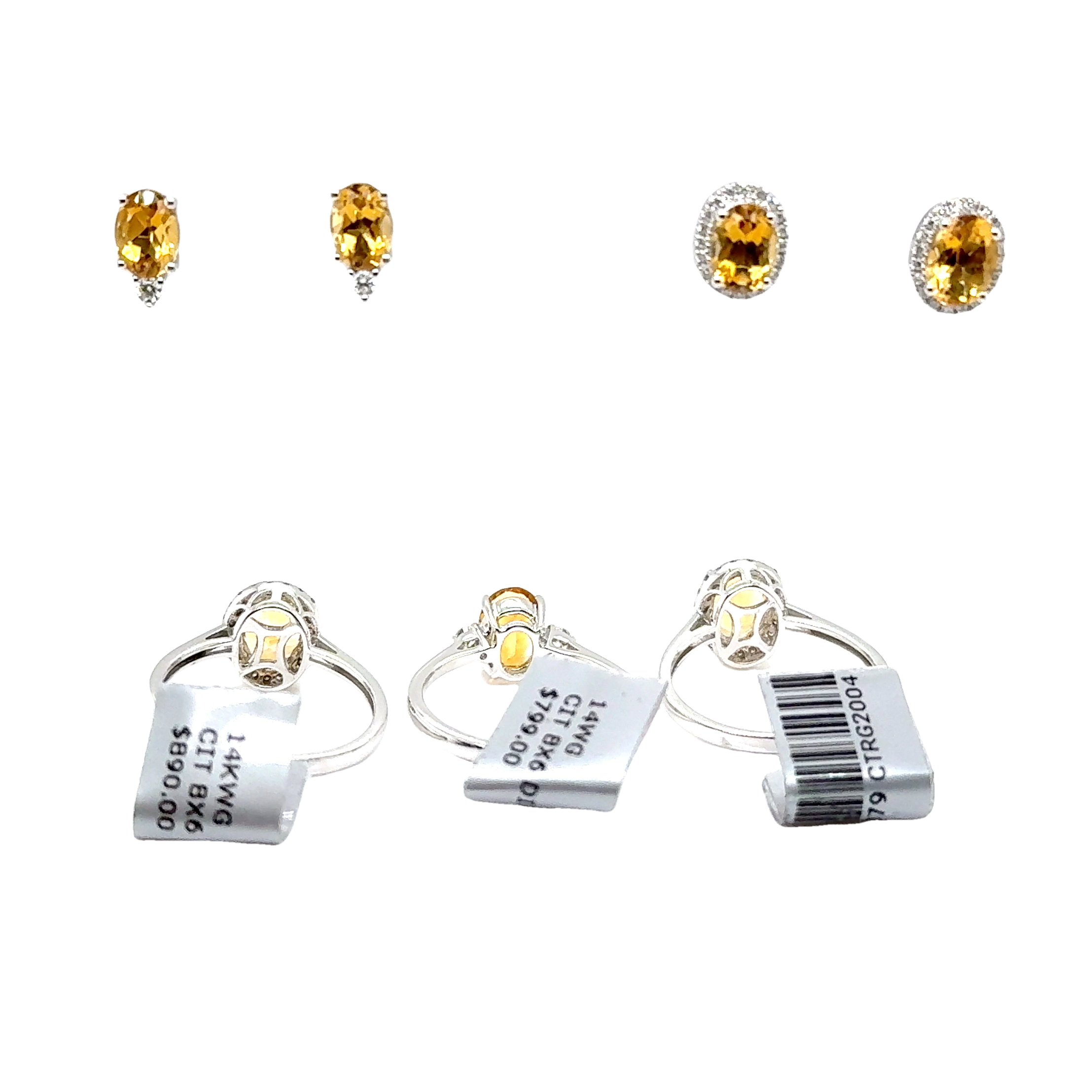 14KW Oval Citrine & Diamond Fashion Rings & Earrings