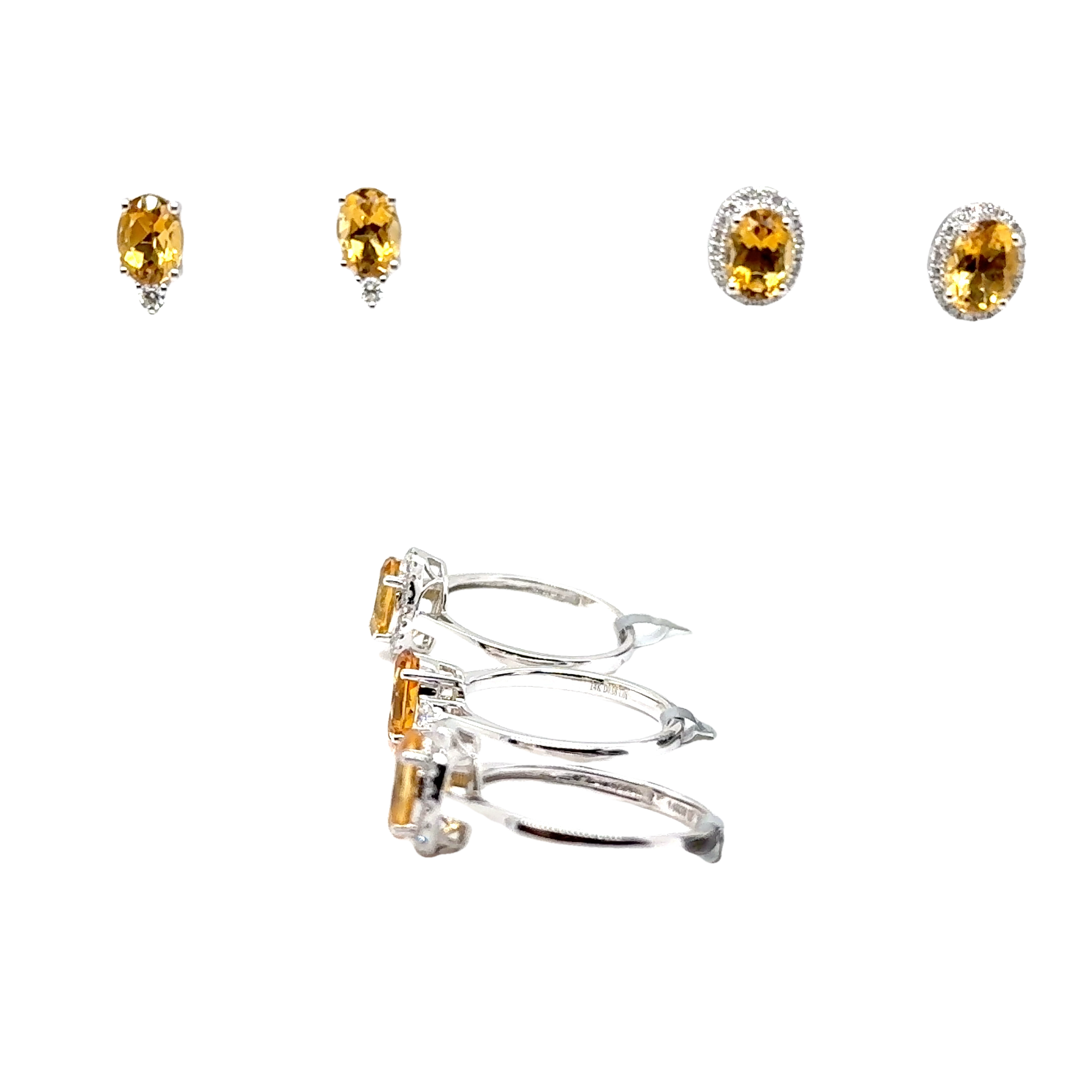 14KW Oval Citrine & Diamond Fashion Rings & Earrings