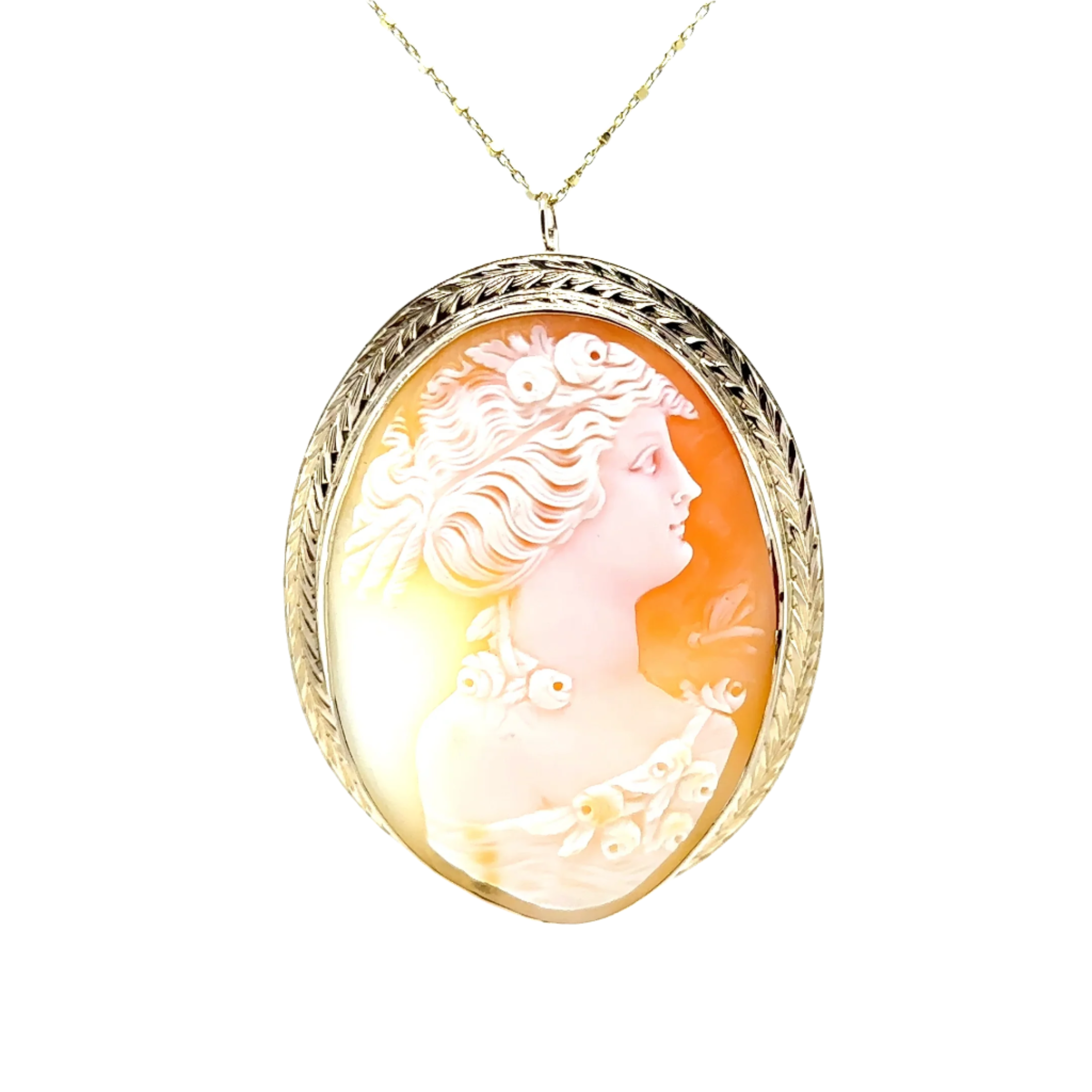 14KY Hand Carved Cameo Estate Pendant/Brooch