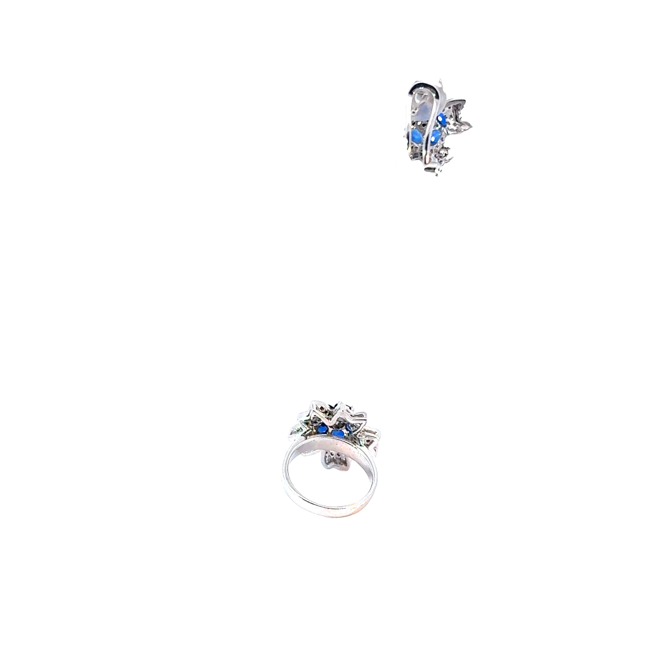 18KW Sapphire & Diamond Matching Set of Earrings and Ring