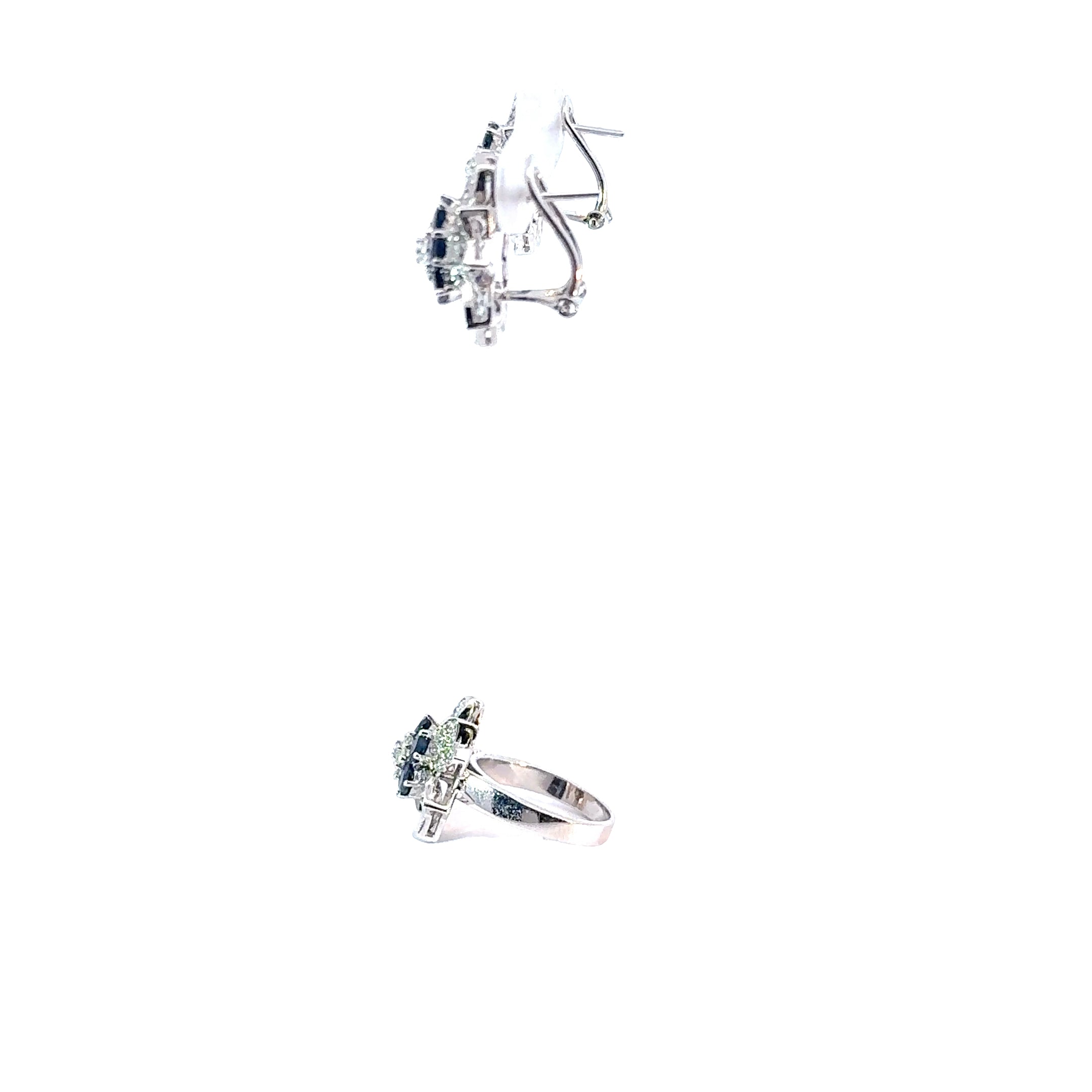 18KW Sapphire & Diamond Matching Set of Earrings and Ring