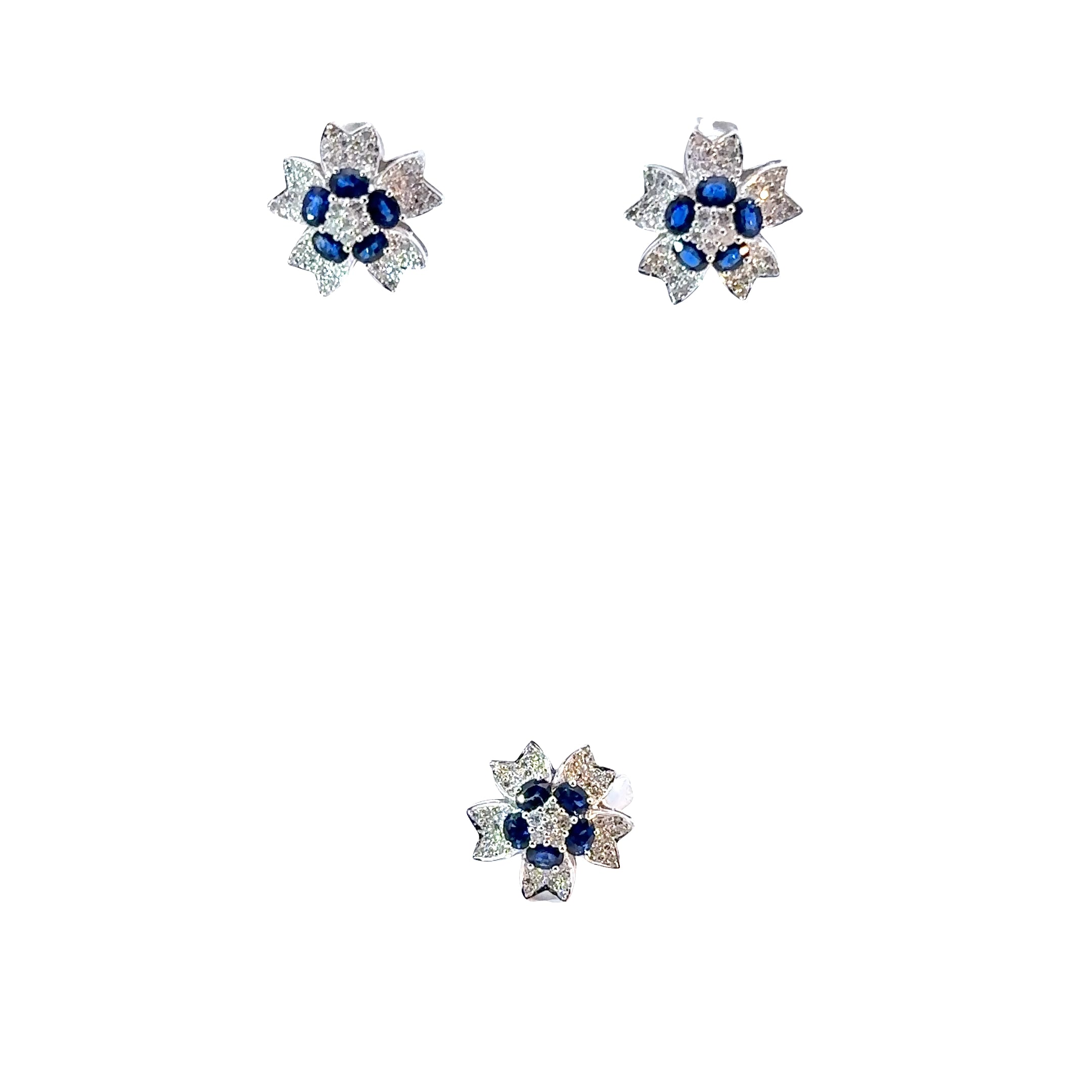 18KW Sapphire & Diamond Matching Set of Earrings and Ring