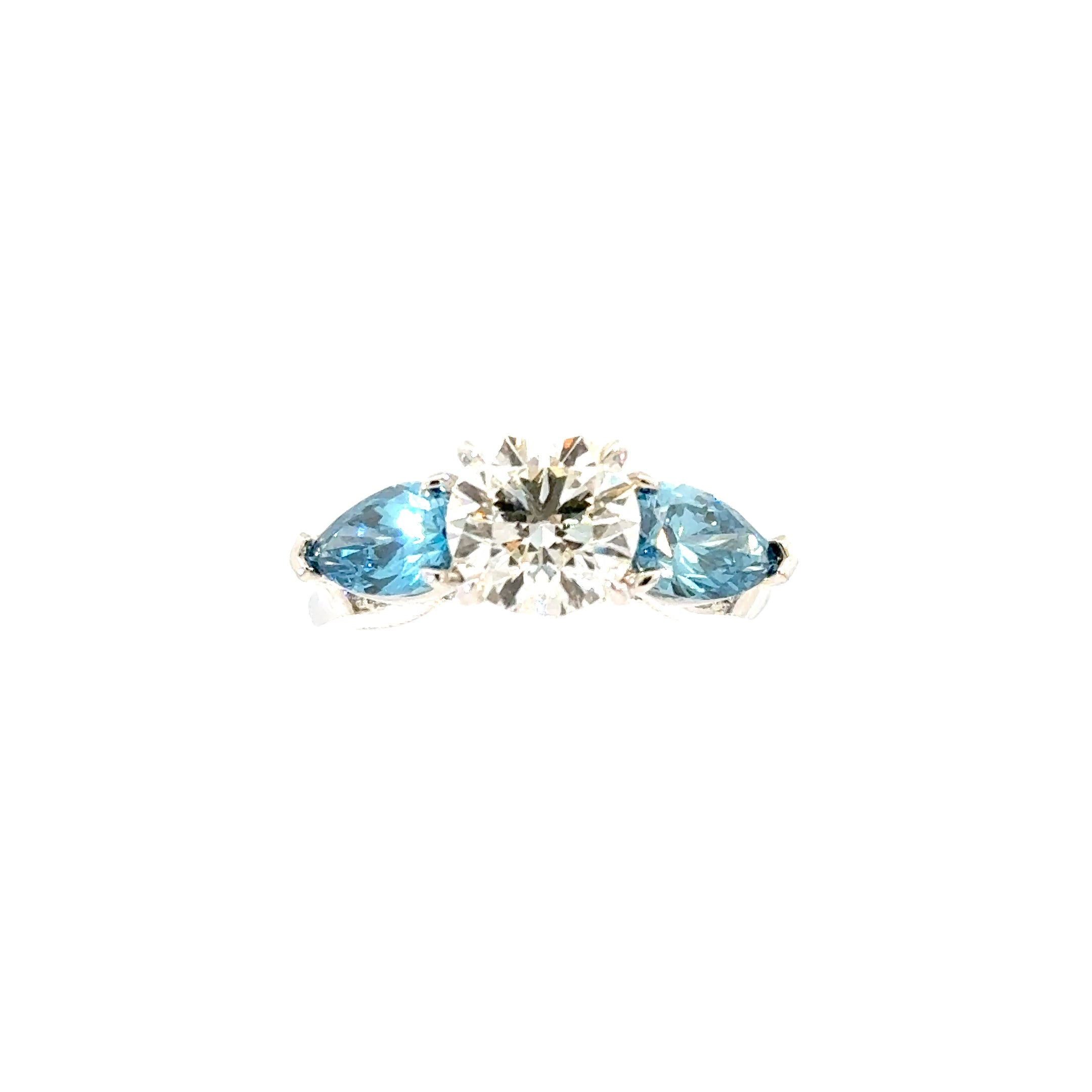 18KW Custom Blue & White Diamond Three-Stone Fashion Ring