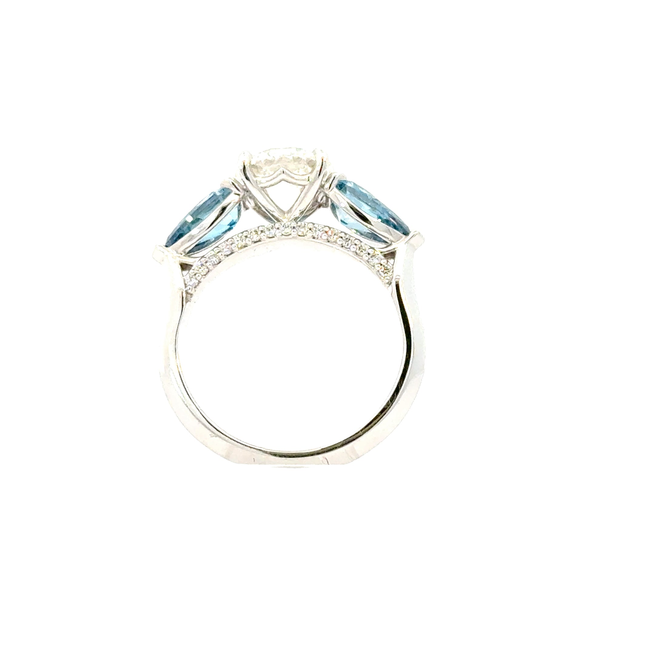 18KW Custom Blue & White Diamond Three-Stone Fashion Ring