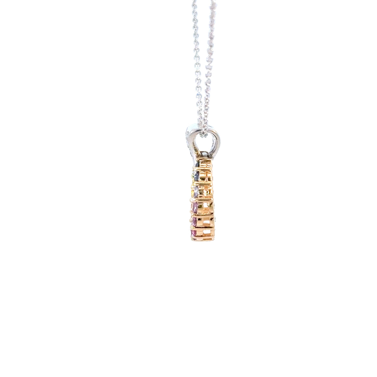14KW Multicolor Natural Sapphire and Diamond Circle Pendant