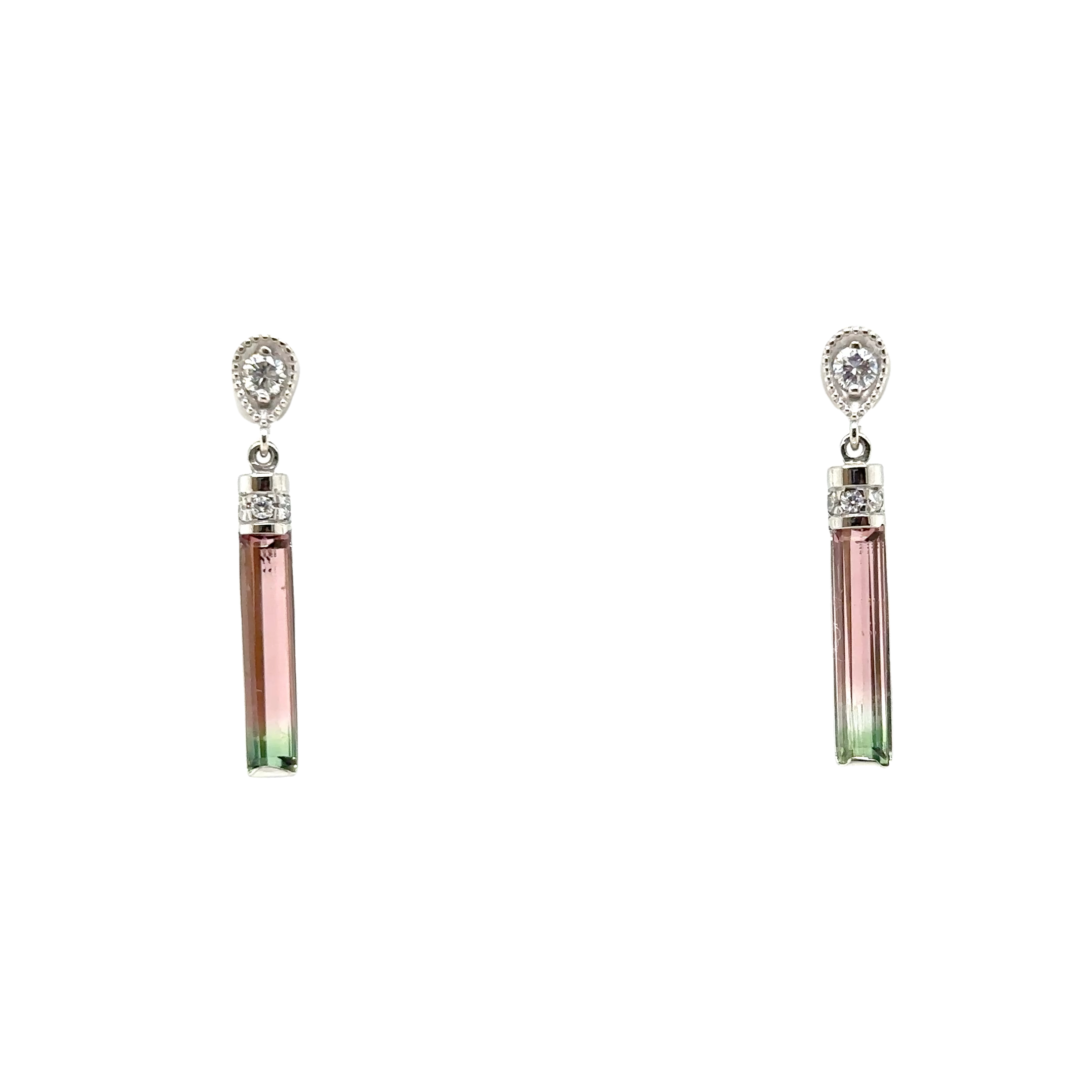 14KW Bicolor Tourmaline & Diamond Custom Stud Fashion Earrings