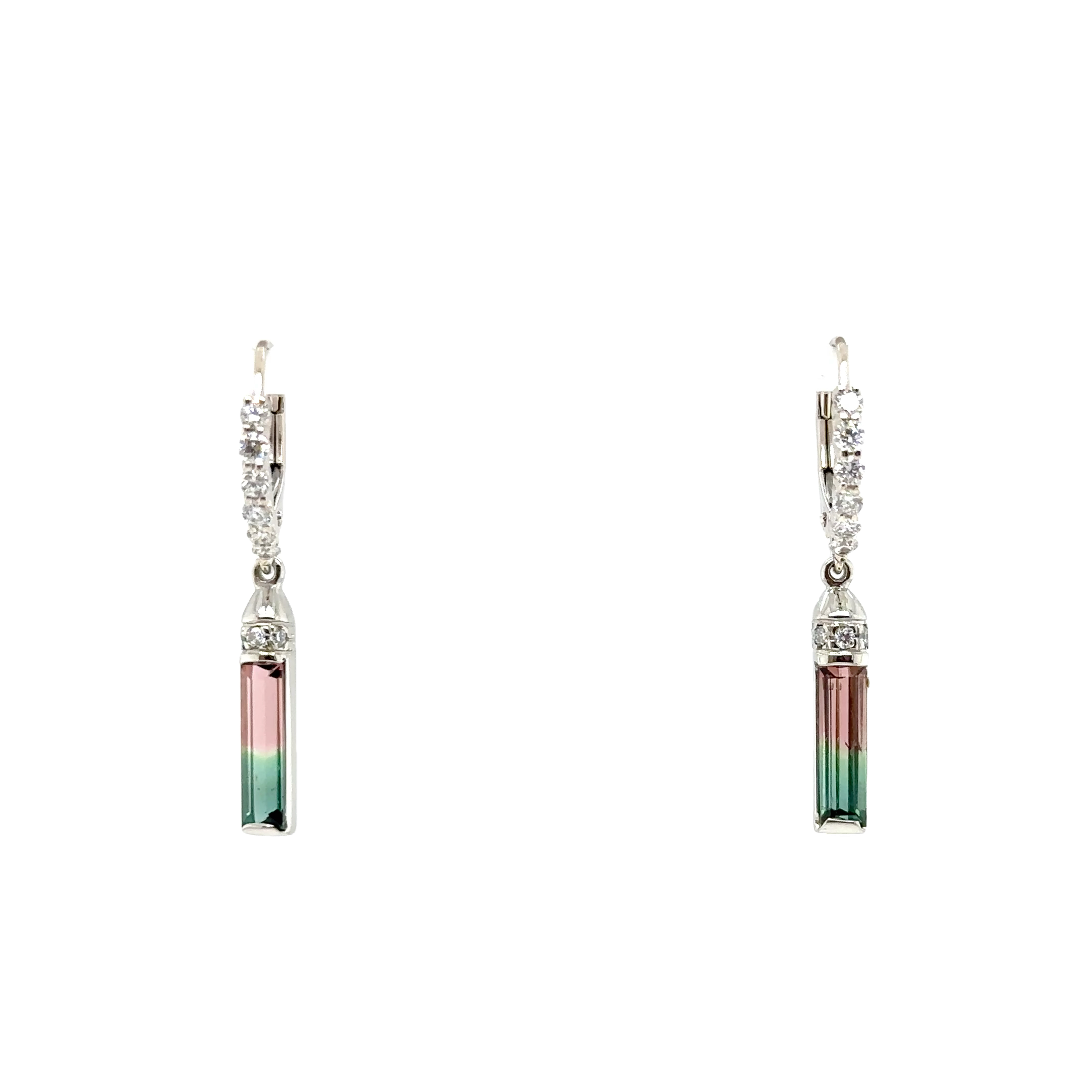 14KW Bicolor Tourmaline & Diamond Custom Fashion Earrings