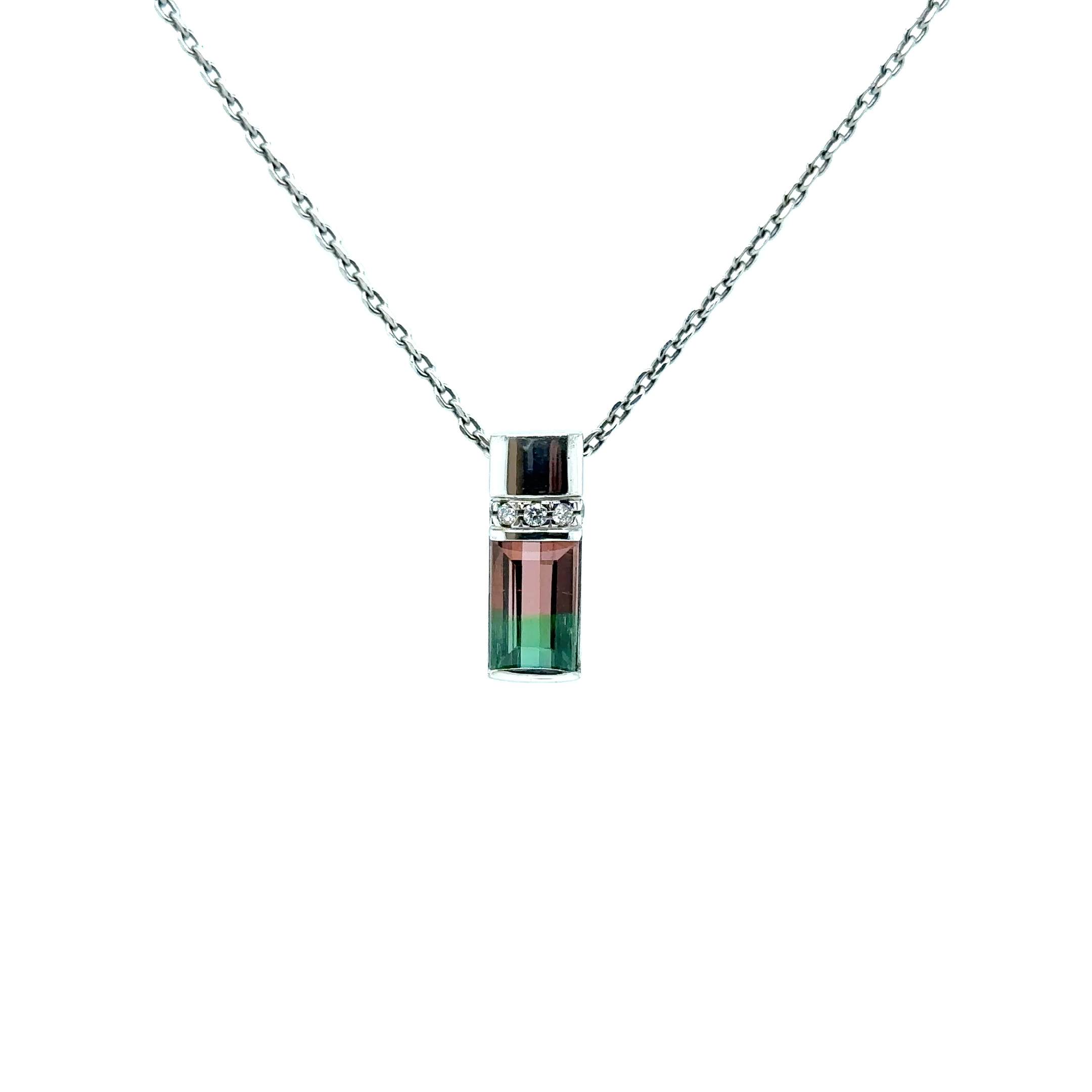 14KW Bicolor Tourmaline & Diamond Fashion Pendant