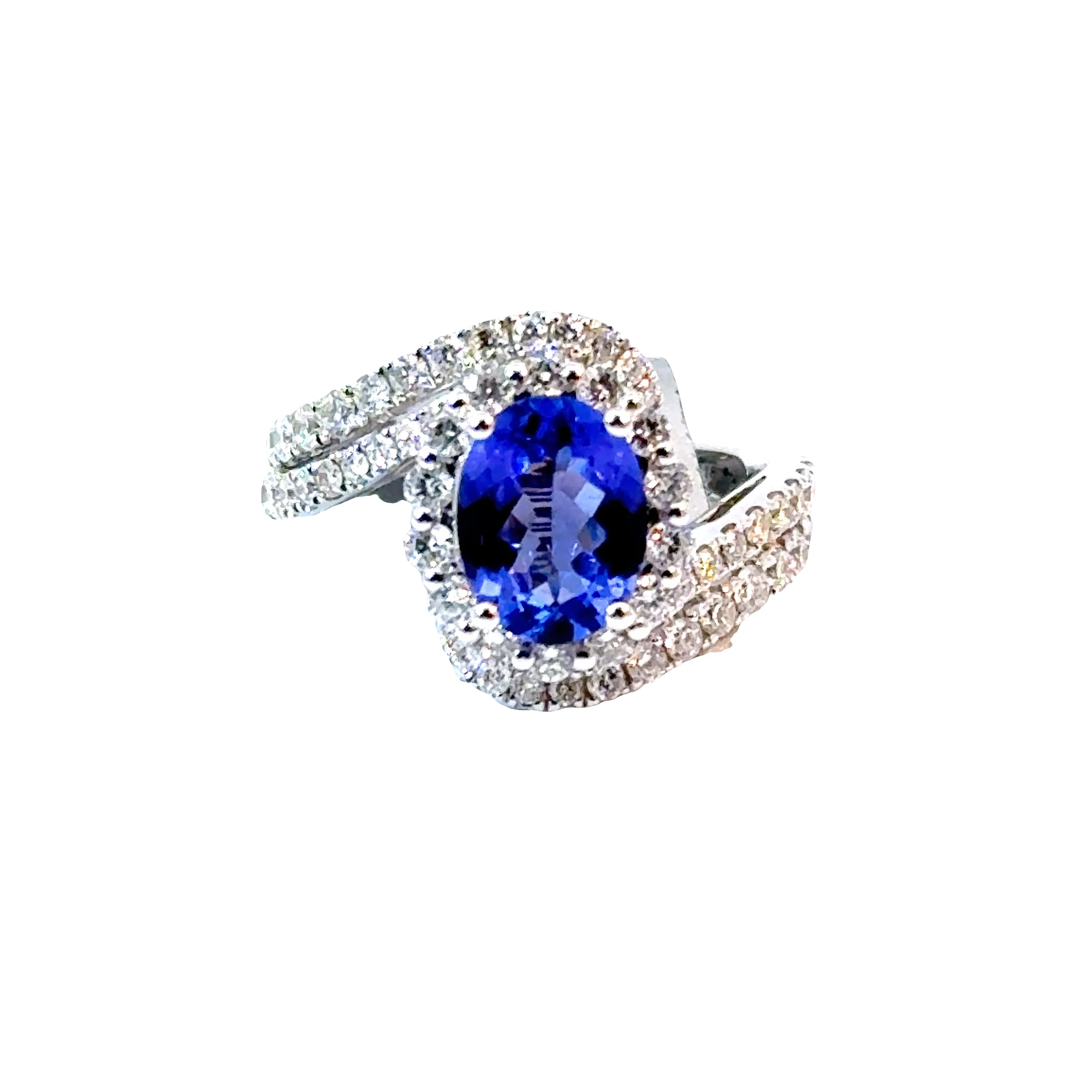 18KW Oval Blue Topaz & Diamond Fashion Ring