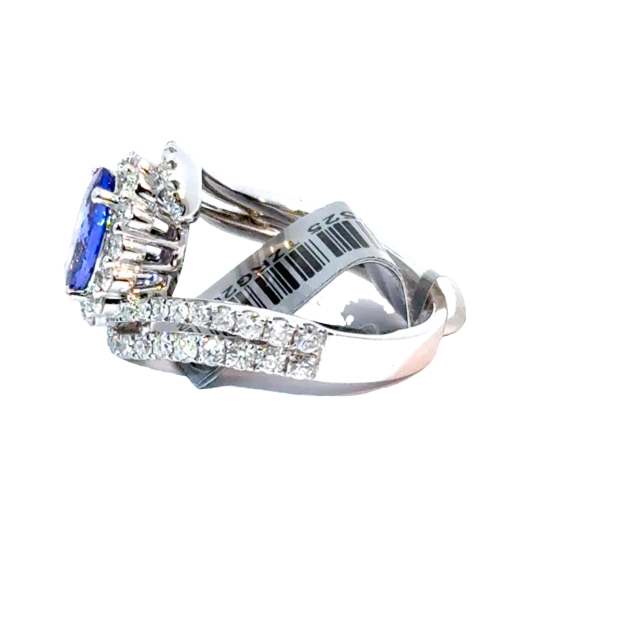 18KW Oval Blue Topaz & Diamond Fashion Ring