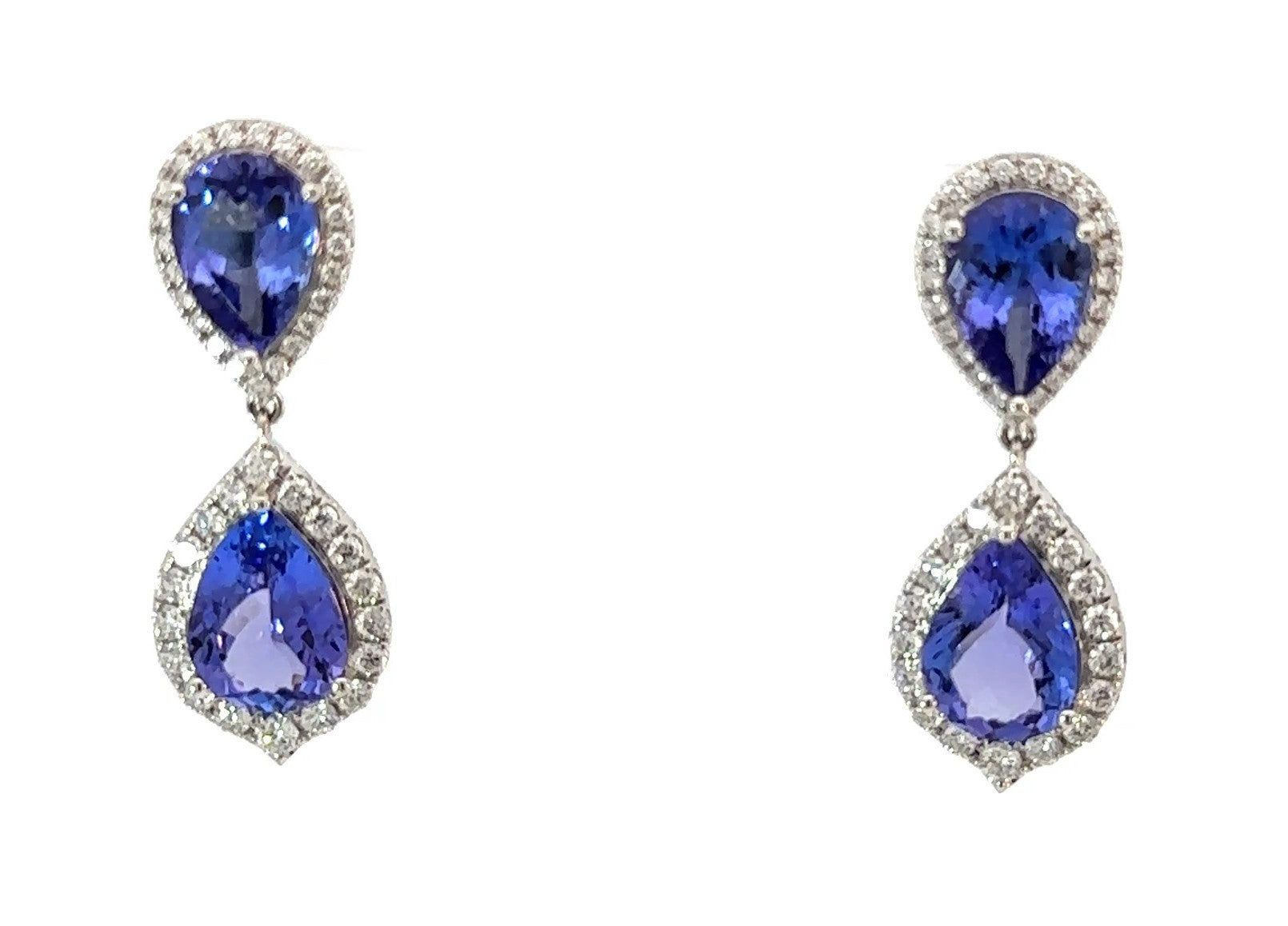 18KW Tanzanite & Diamond Halo Dangle Fashion Earrings