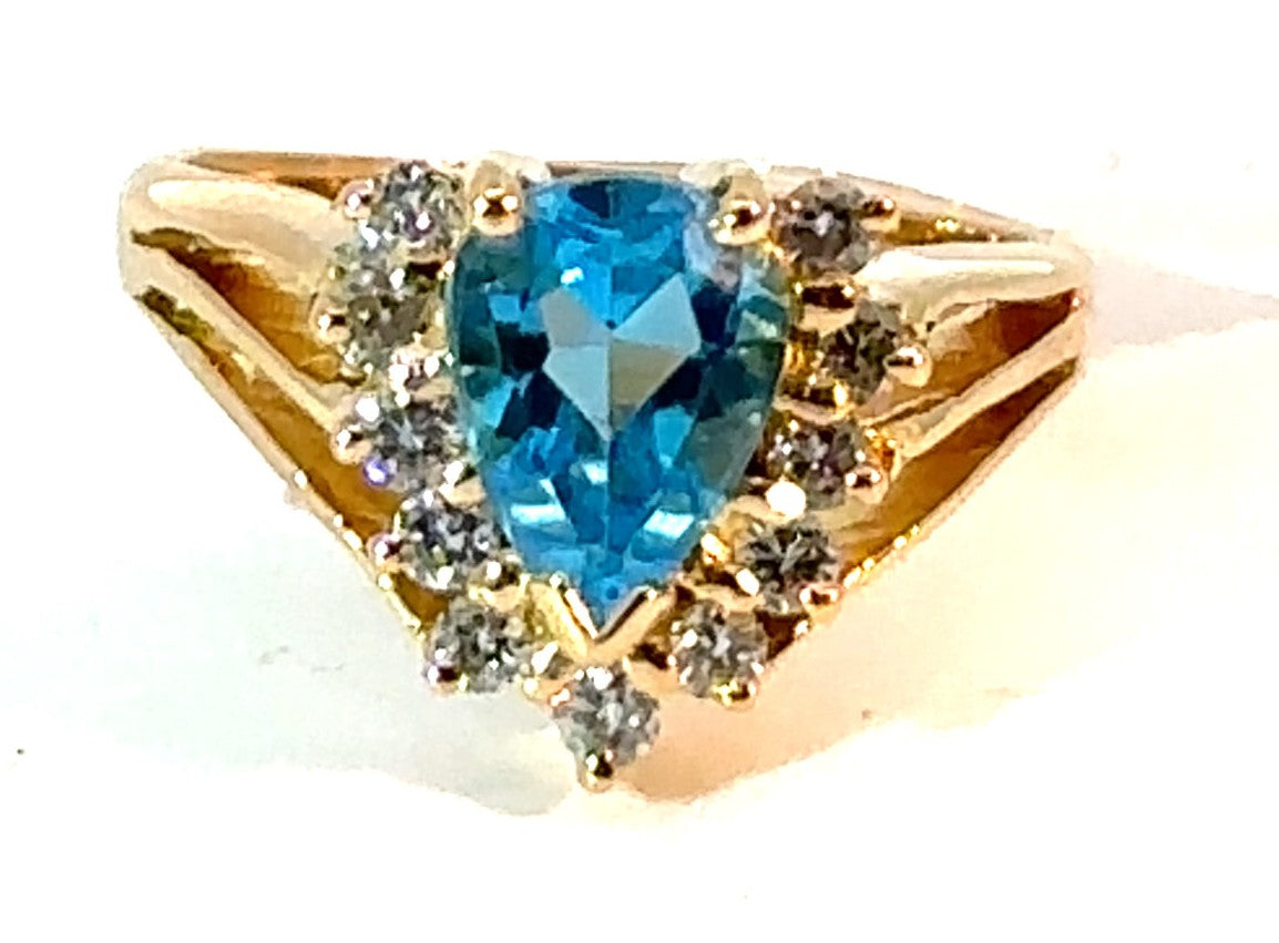 14KY Blue Topaz and Diamond Estate Fashion Ring