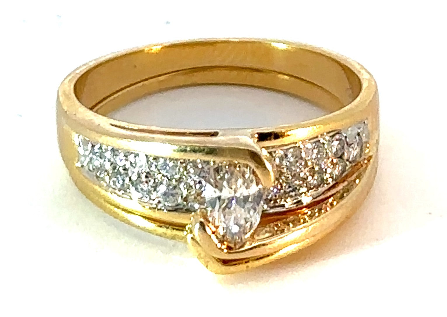 18K Yellow Gold Marquis and Round Diamond Estate Wedding Set