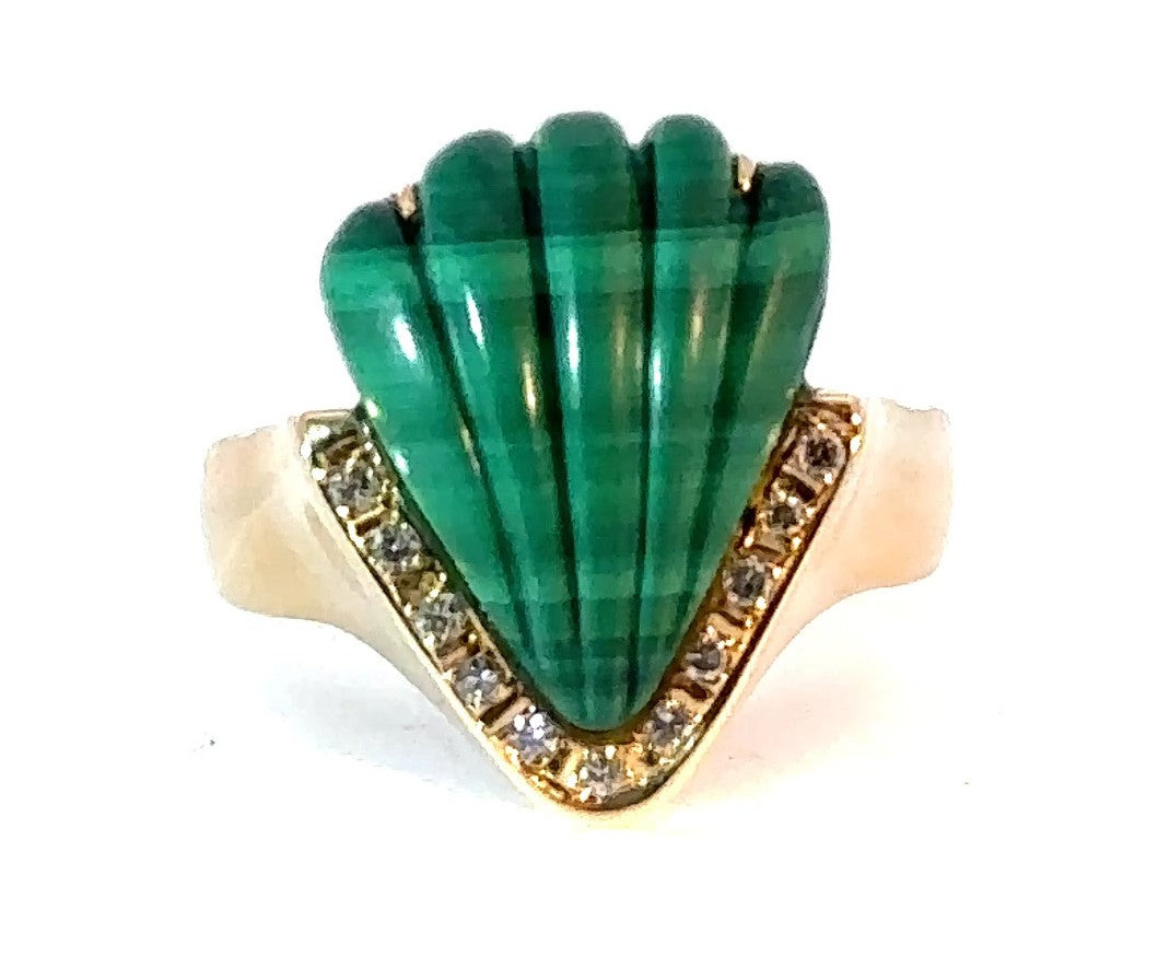 14KY Carved Malachite and Diamond Fashion Ring