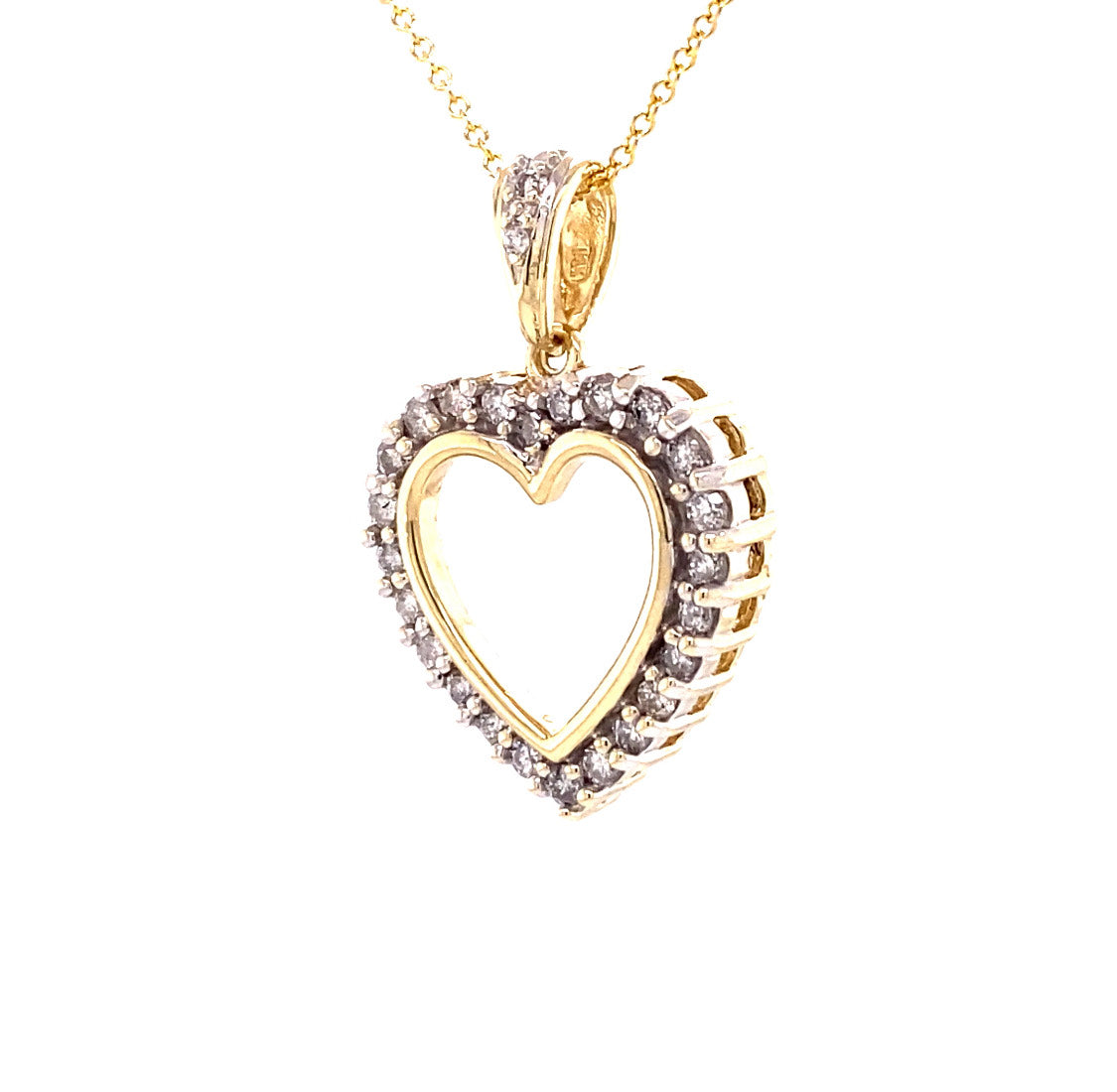 14K Yellow Gold, Classic Diamond Heart Pendant