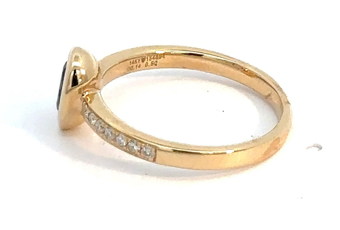 14K Yellow Gold Oval Tanzanite and Diamond Fashion RIng