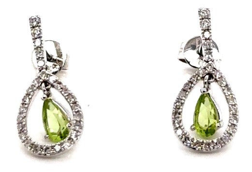 14KW Peridot & Diamond Fashion Earrings & Pendant Set