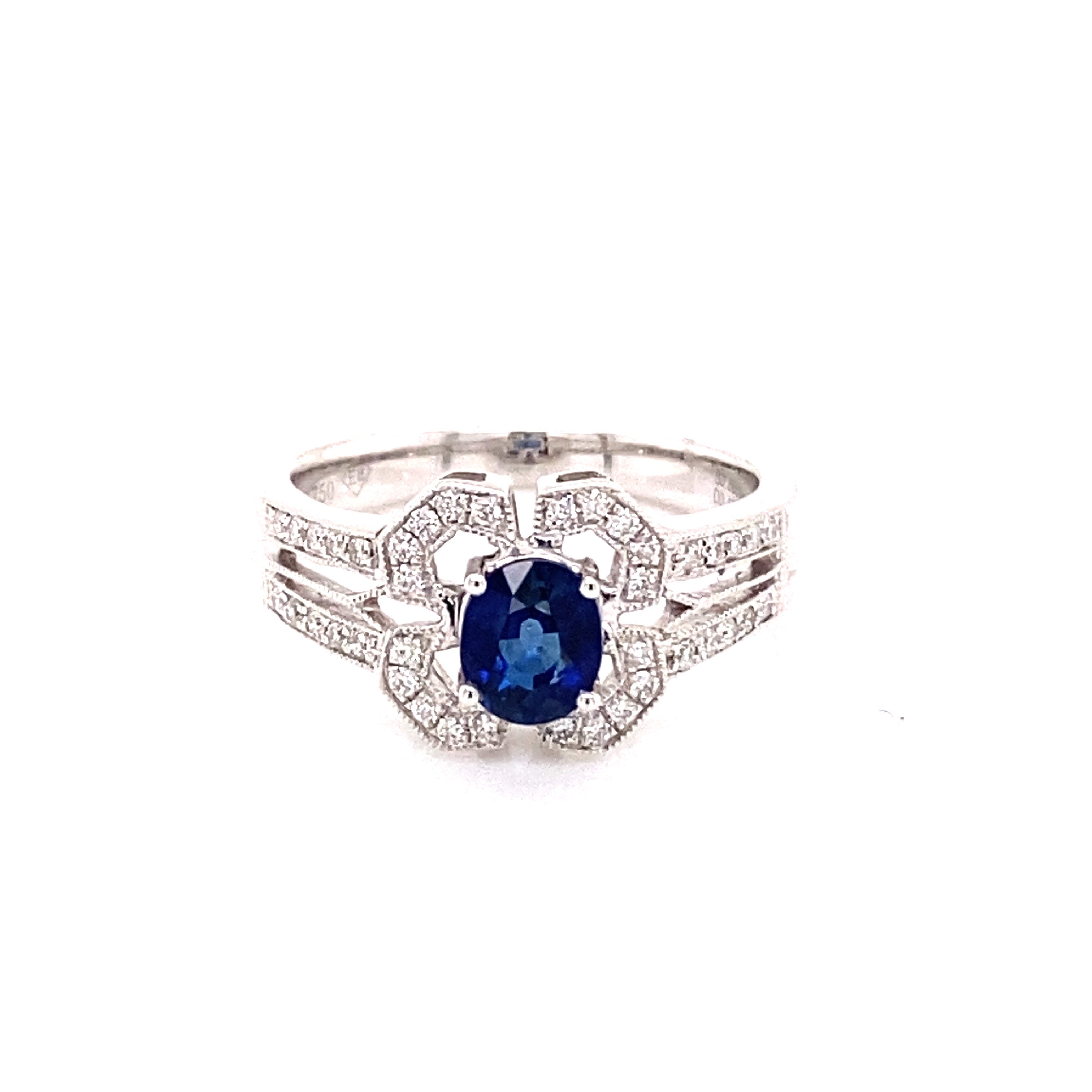 18K White Gold Blue Sapphire and Diamond Fashion Ring