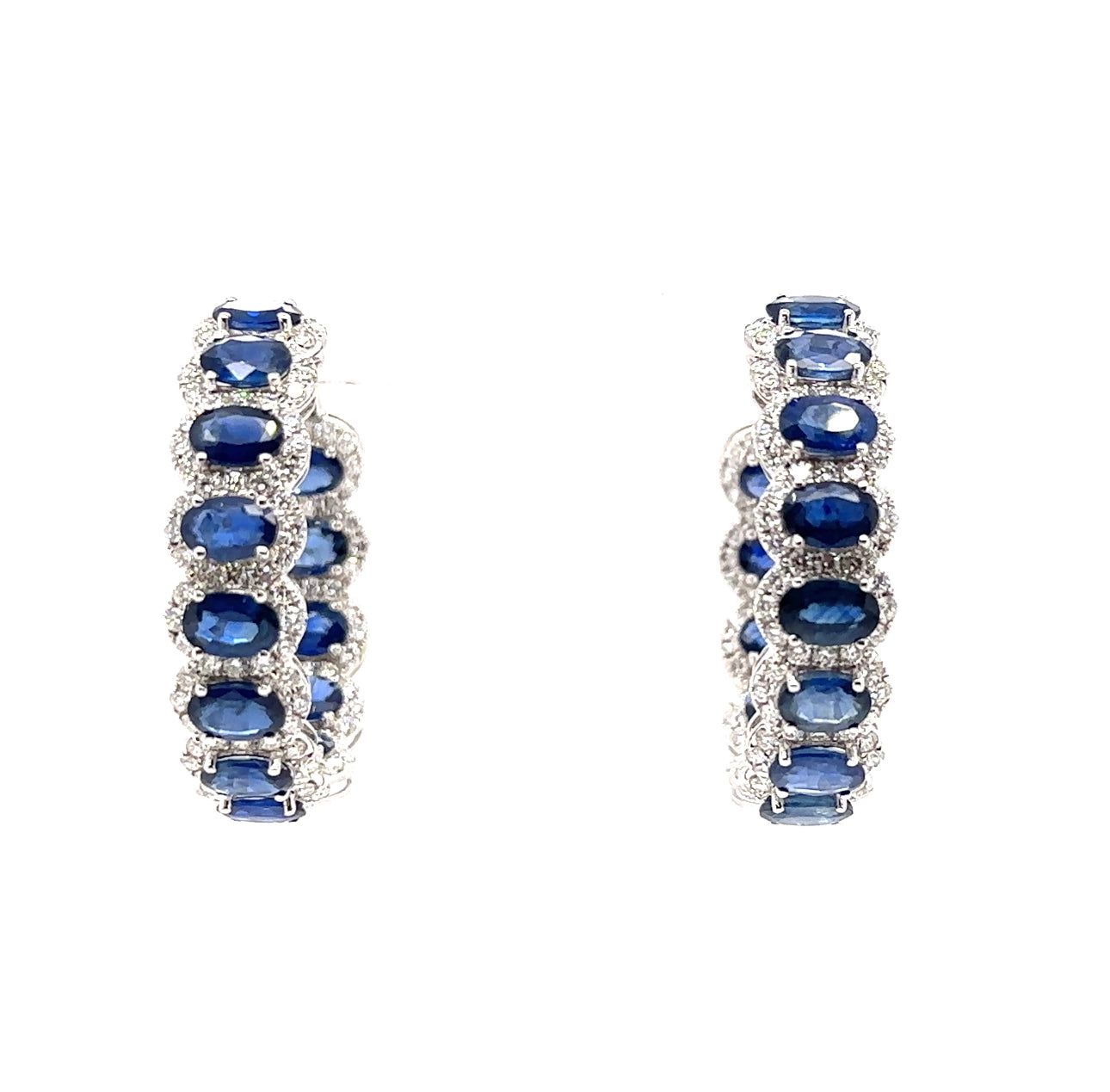 18KW Custom Sapphire & Diamond Fashion Hoop Earrings