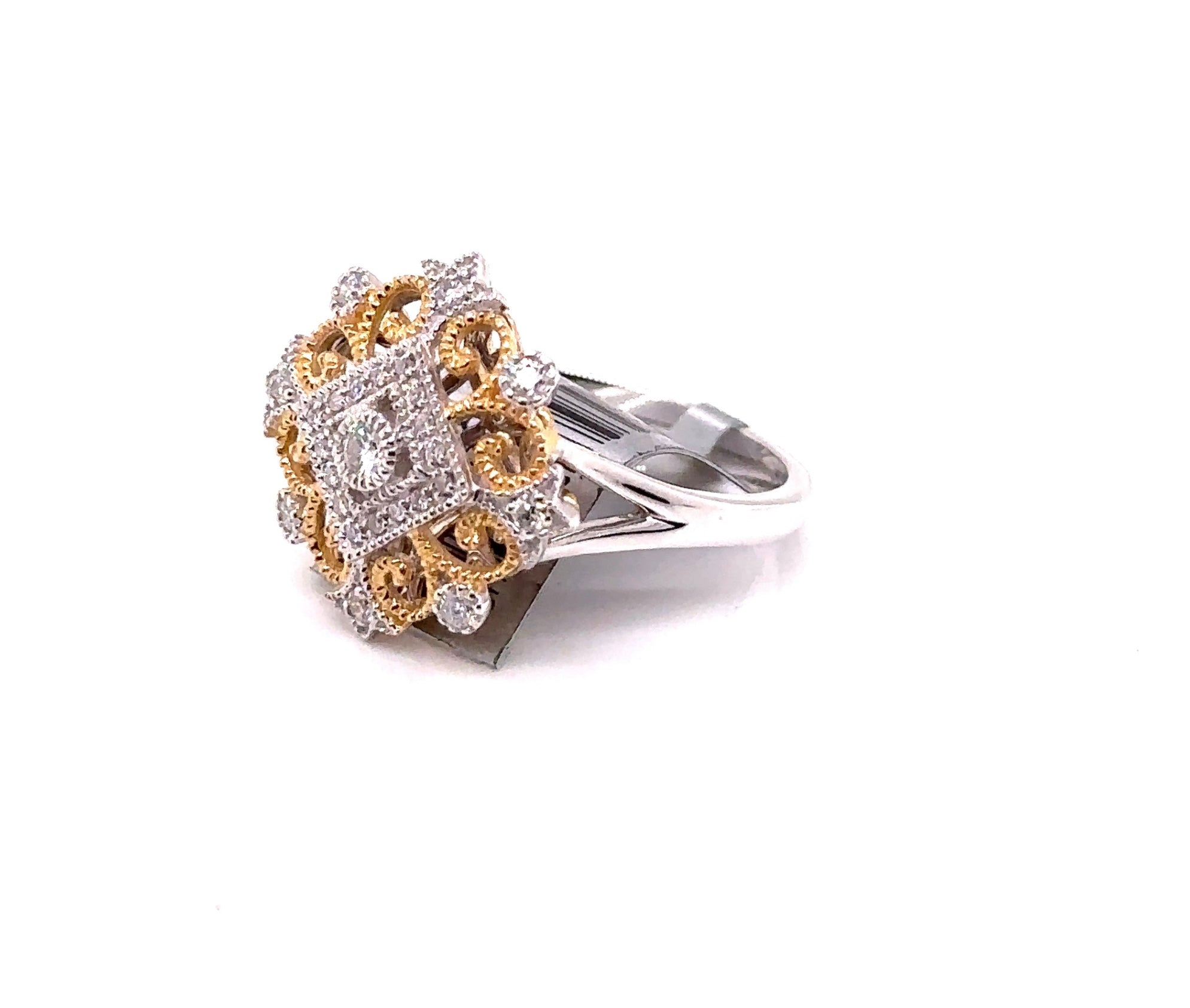 14K T/T Diamond And Italian Pattern Custom Fashion Ring