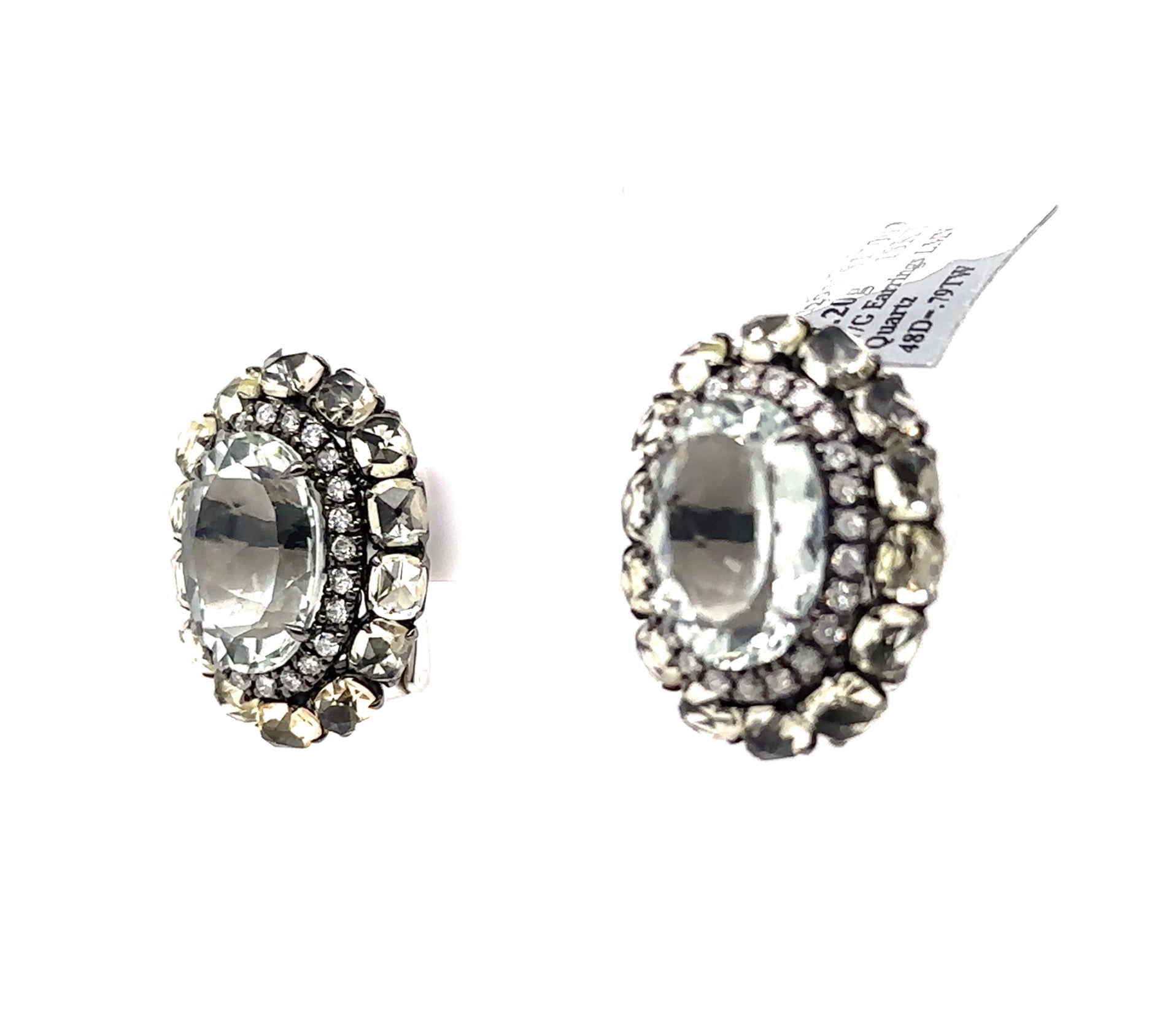 18KW Custom Quartz & Diamond Fashion Earrings